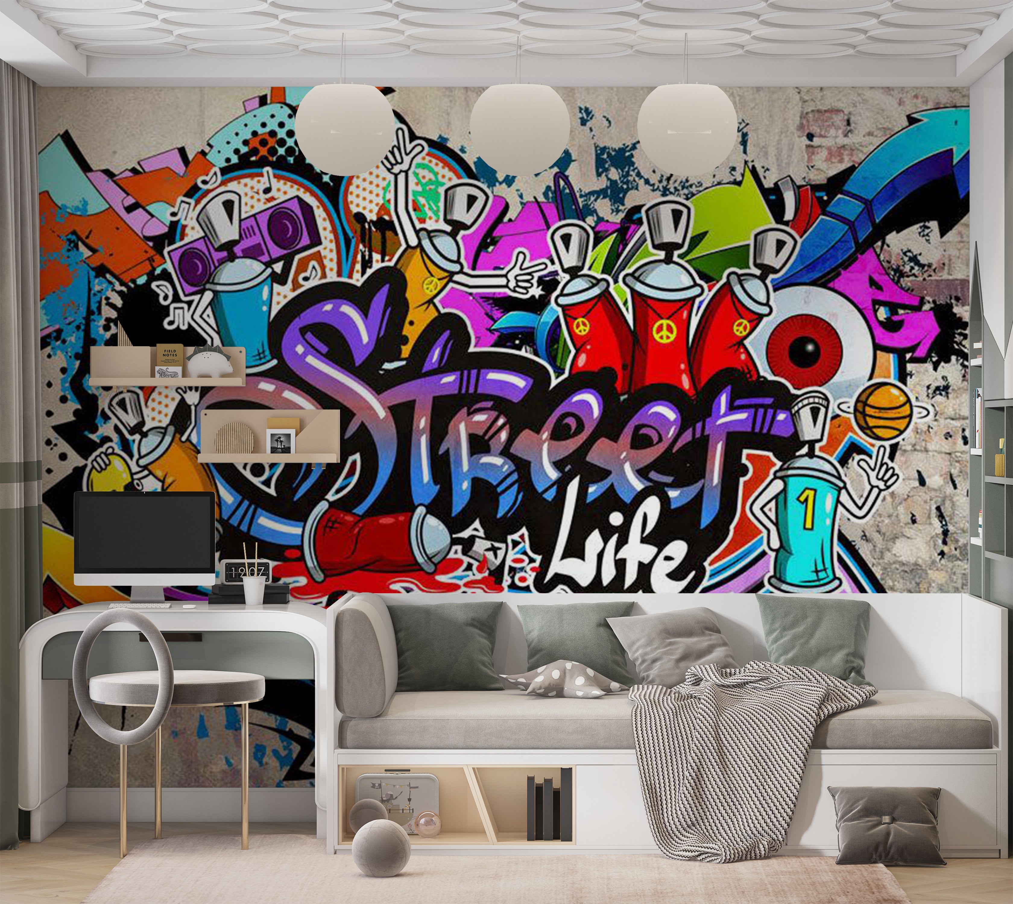 Peel & Stick Street Art Wall Mural - Street Game 38"Wx27"H