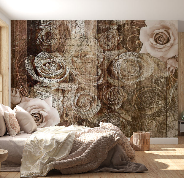 Background & Patterns Wallpaper Wall Mural - Old Wood & Roses 39"Wx27"H