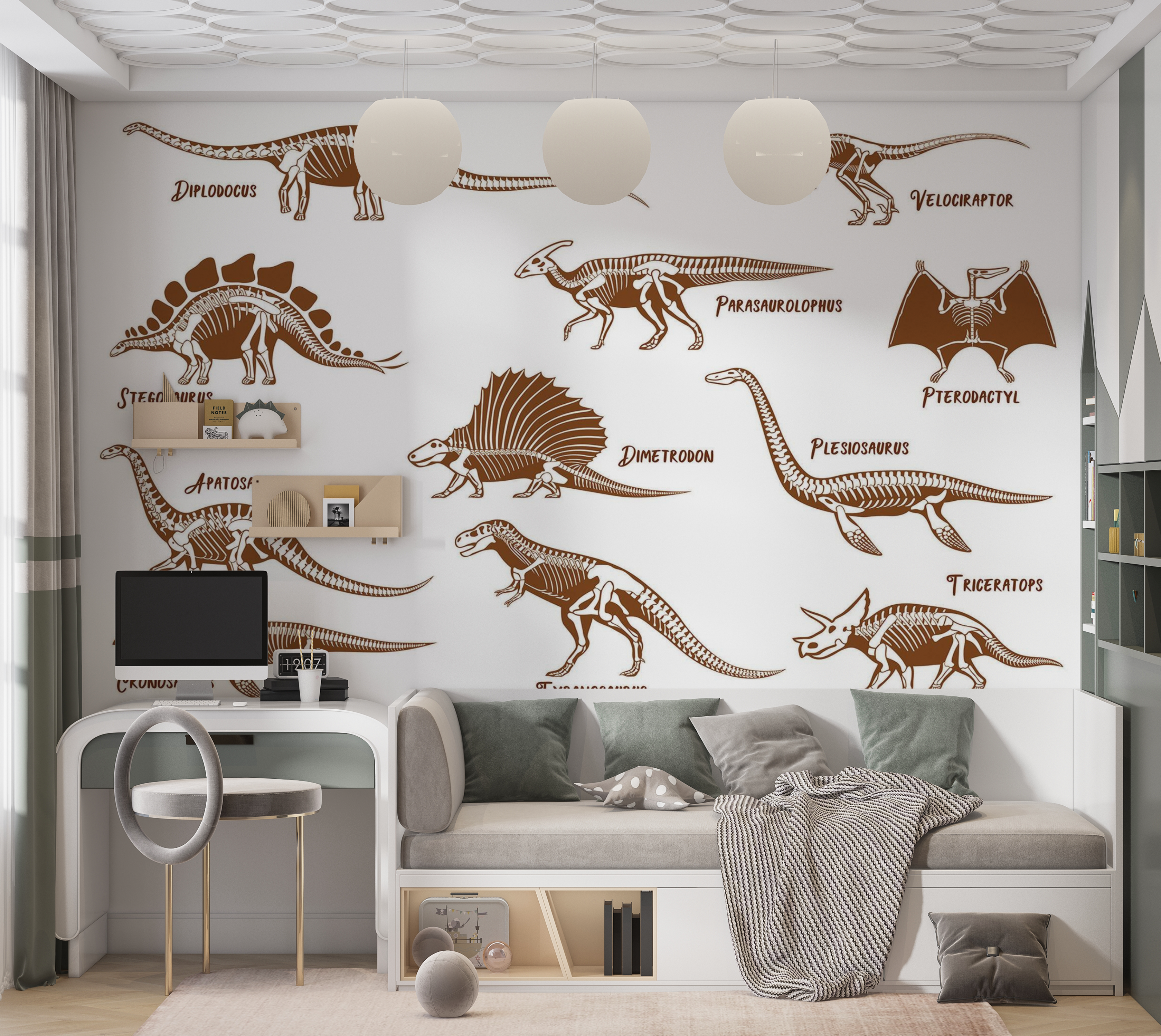 Premium Wallpaper Wall Mural - Dinosaur Illustration Set 60"Wx40"H / Non-Woven Fleece