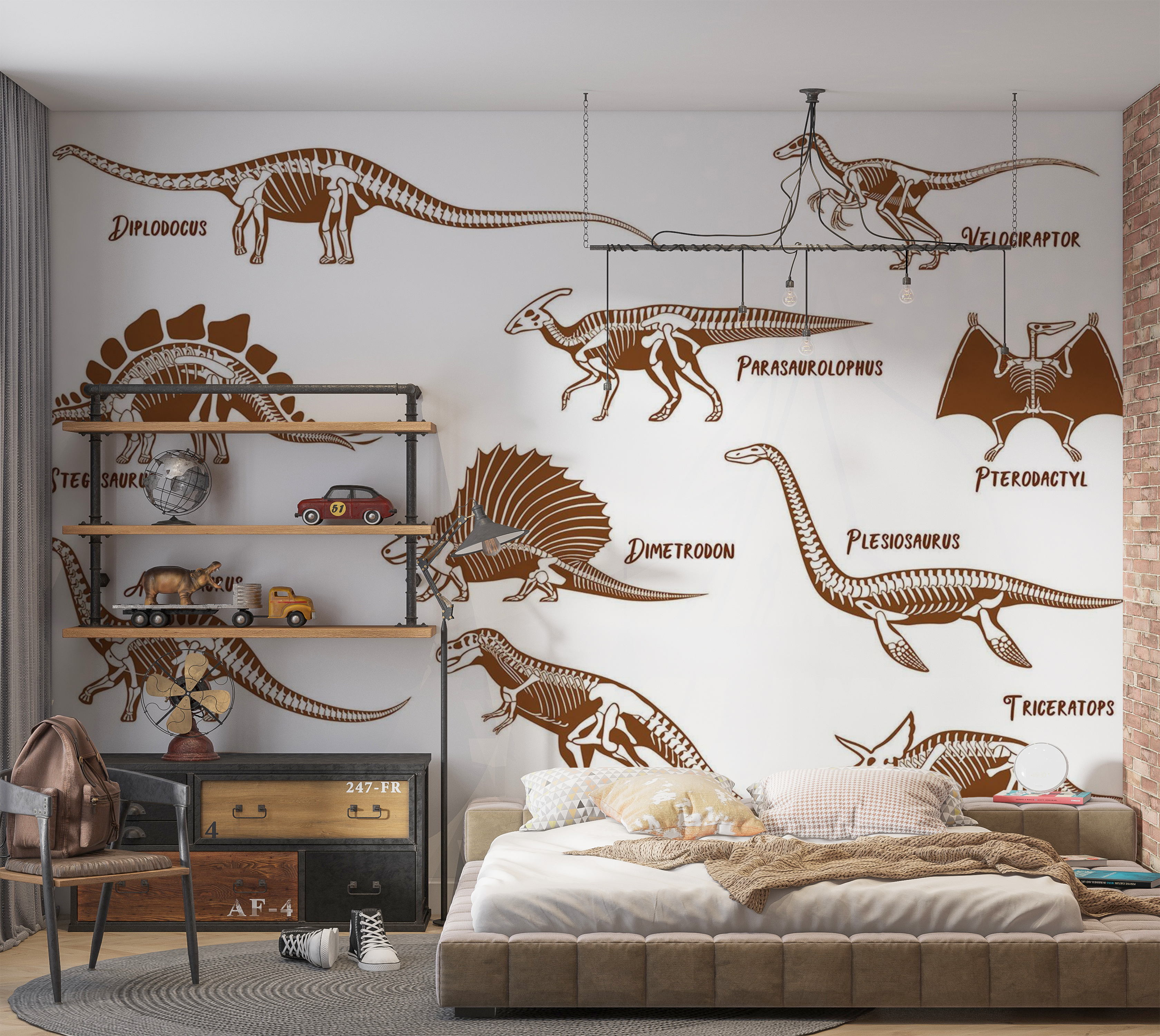 Premium Wallpaper Wall Mural - Dinosaur Illustration Set 60"Wx40"H / Non-Woven Fleece
