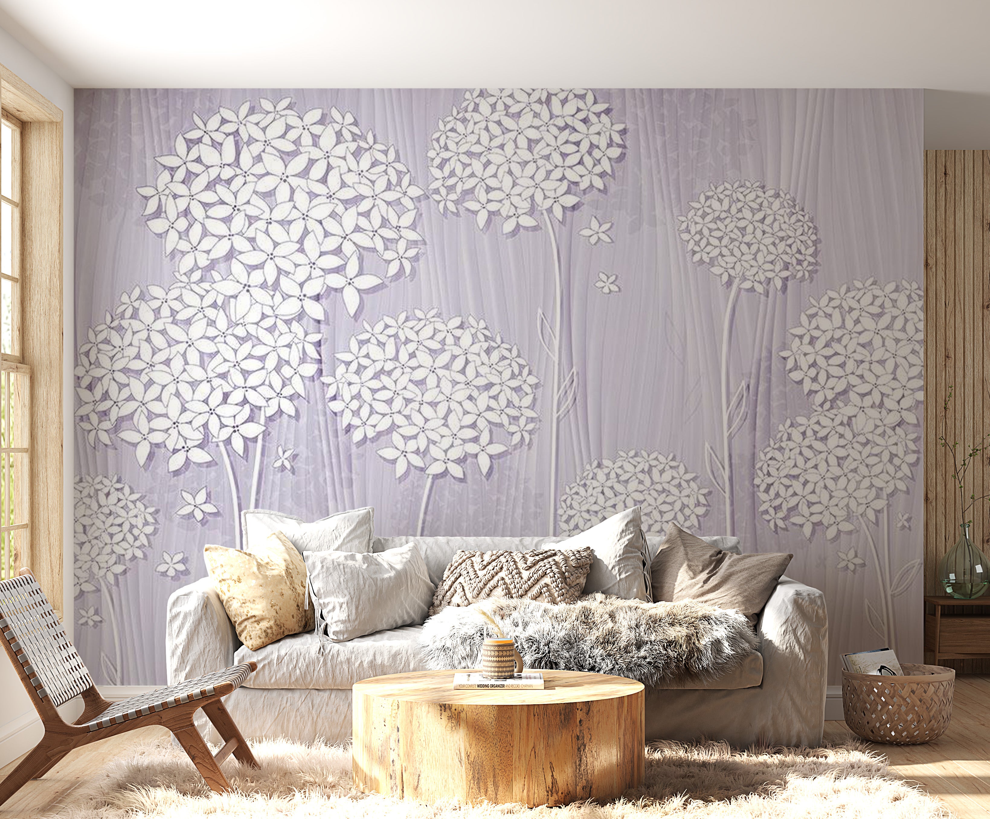 Peel & Stick Floral Wall Mural - Purple Flower Fantasie - Removable Wall Decals