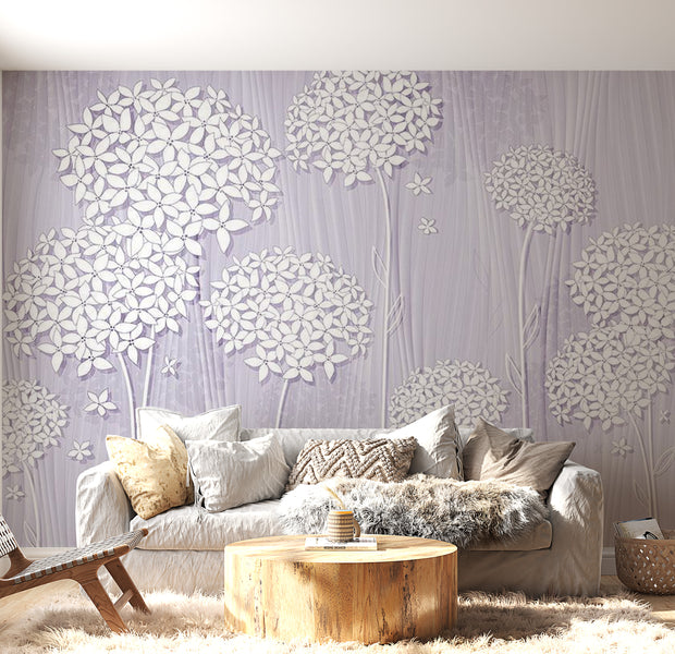 Peel & Stick Floral Wall Mural - Purple Flower Fantasie - Removable Wall Decals