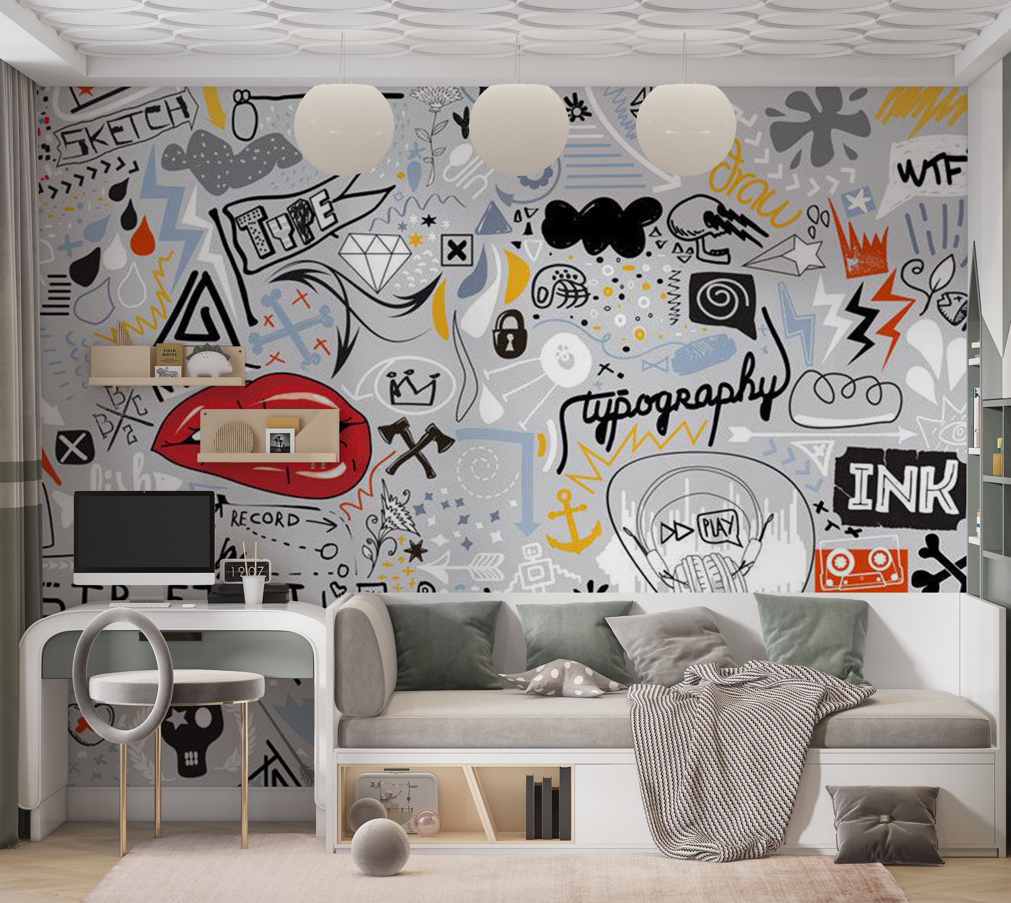 Peel & Stick Street Art Wall Mural - Thought Scribbles 38"Wx27"H