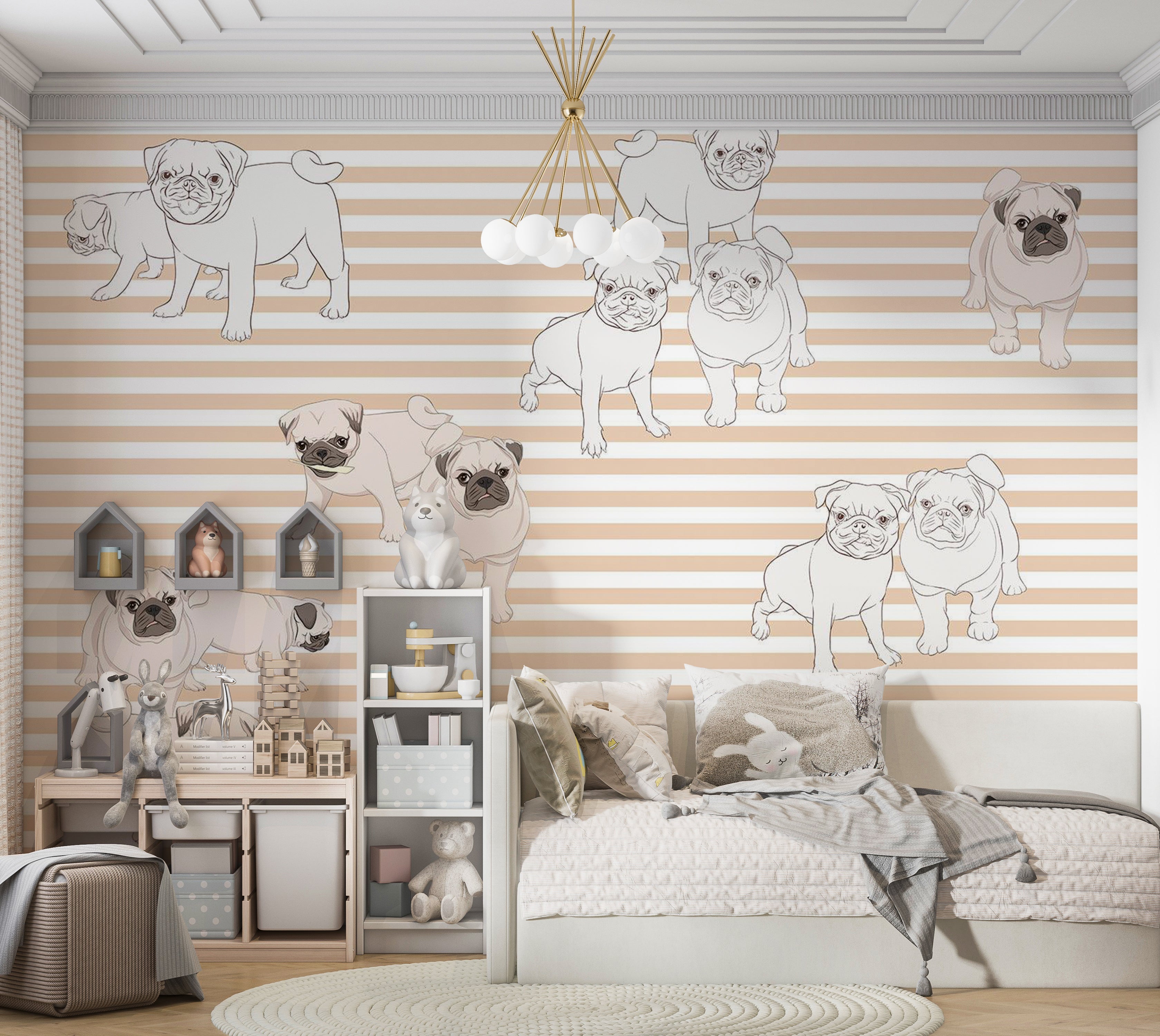 Kids Wallpaper Wall Mural - Playful Dogs 39"Wx27"H / Standard