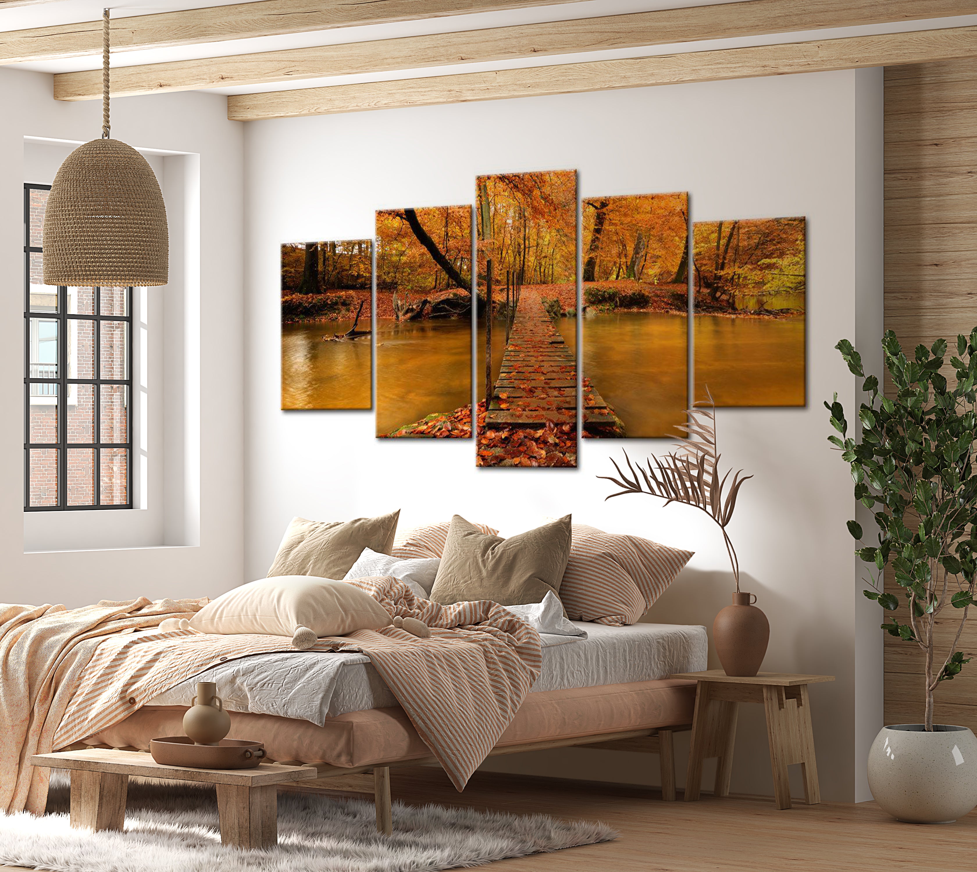 Stretched Canvas Landscape Art - Redness Of Autumn 40"Wx20"H