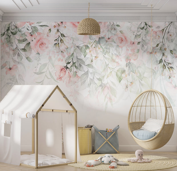 Floral Wallpaper Wall Mural - Waterfall of Roses 39"Wx27"H / Standard