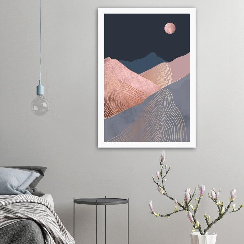 Dark Blue Blush Mid Century Landscape Poster 03