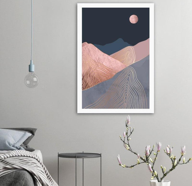 Dark Blue Blush Mid Century Landscape Poster 03