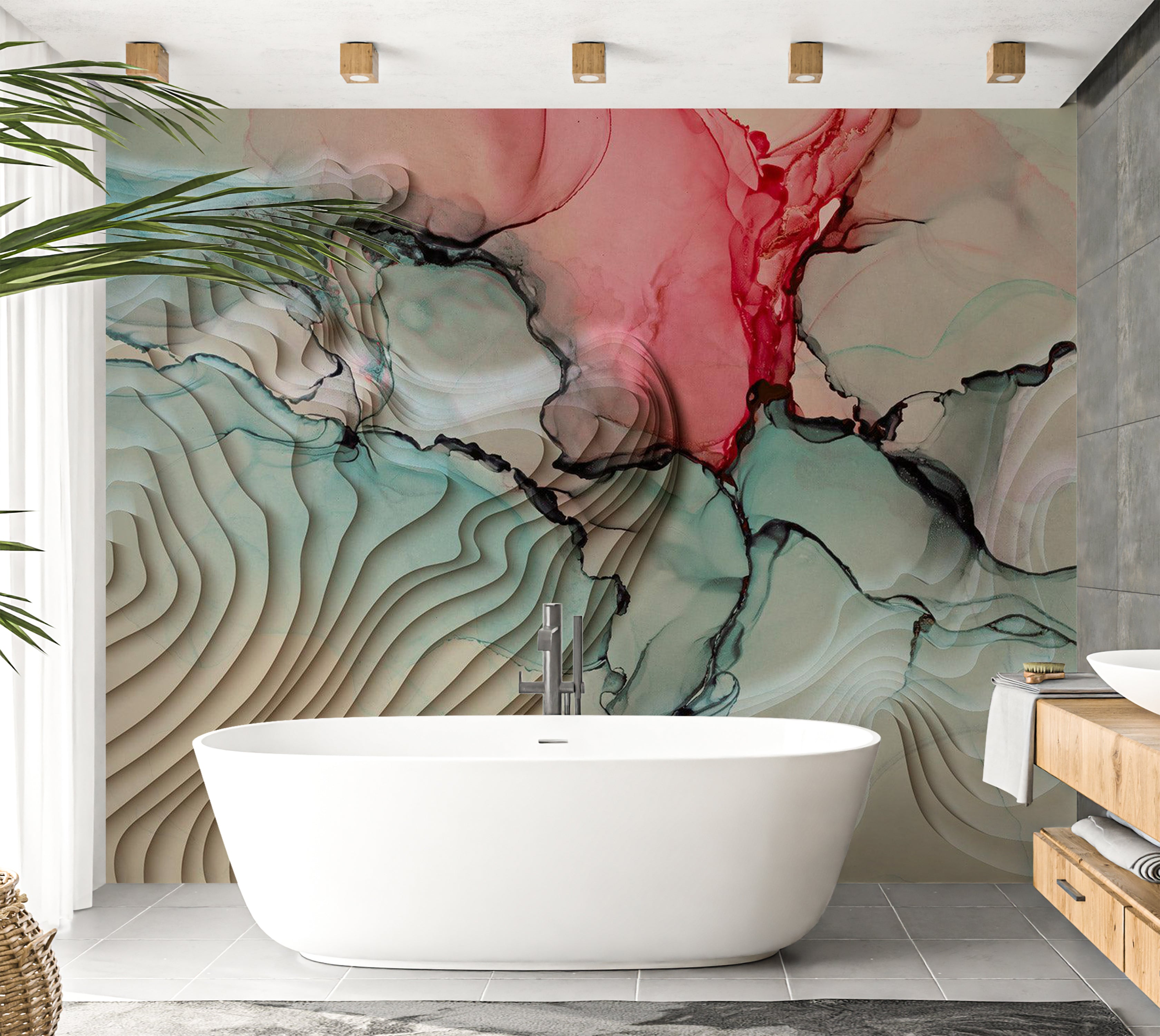 Abstract Wallpaper Wall Mural - 3D Ink Composition 39"Wx27"H / Standard