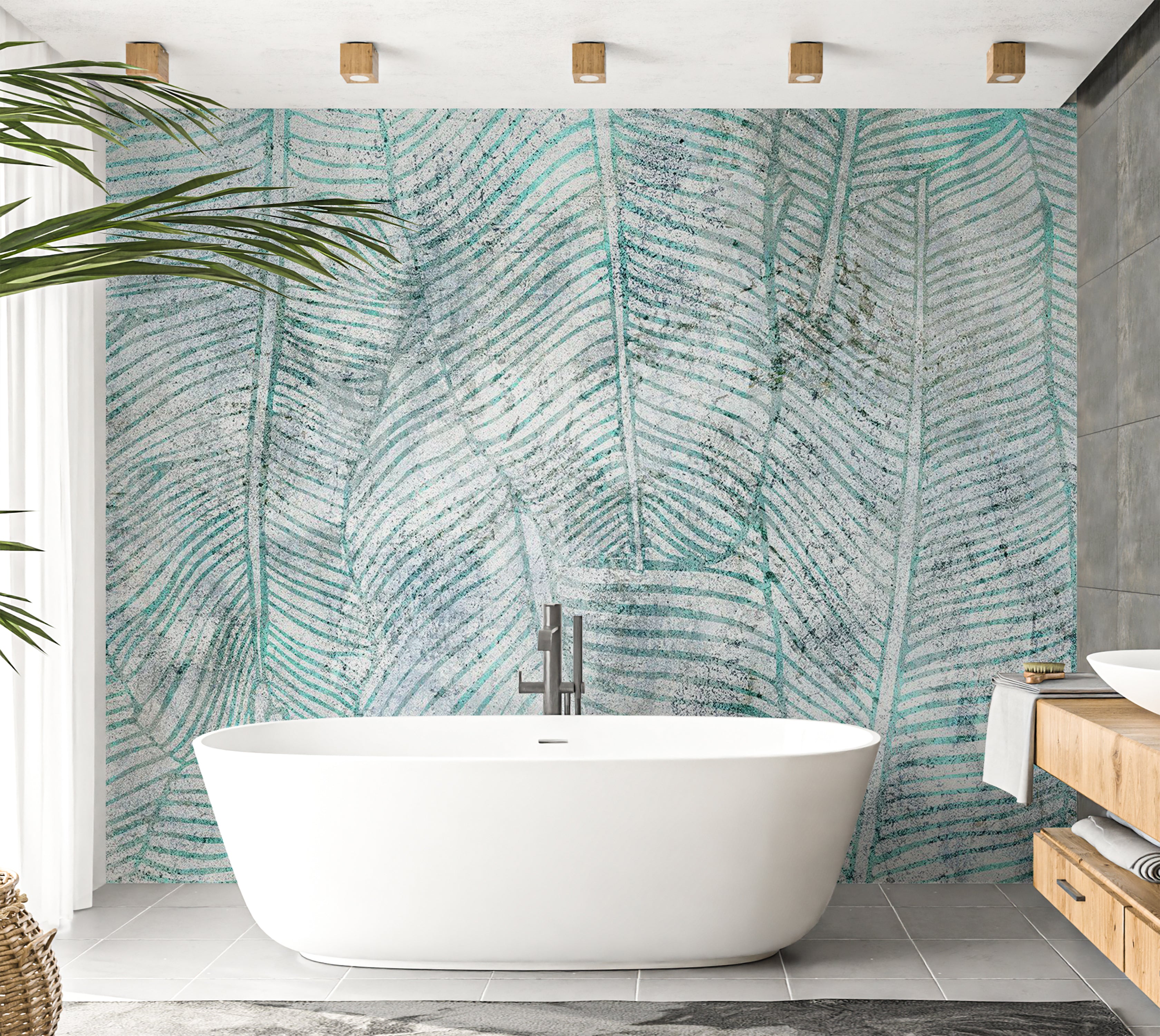 Abstract Wallpaper Wall Mural - Banana Leaf Lines 39"Wx27"H / Standard