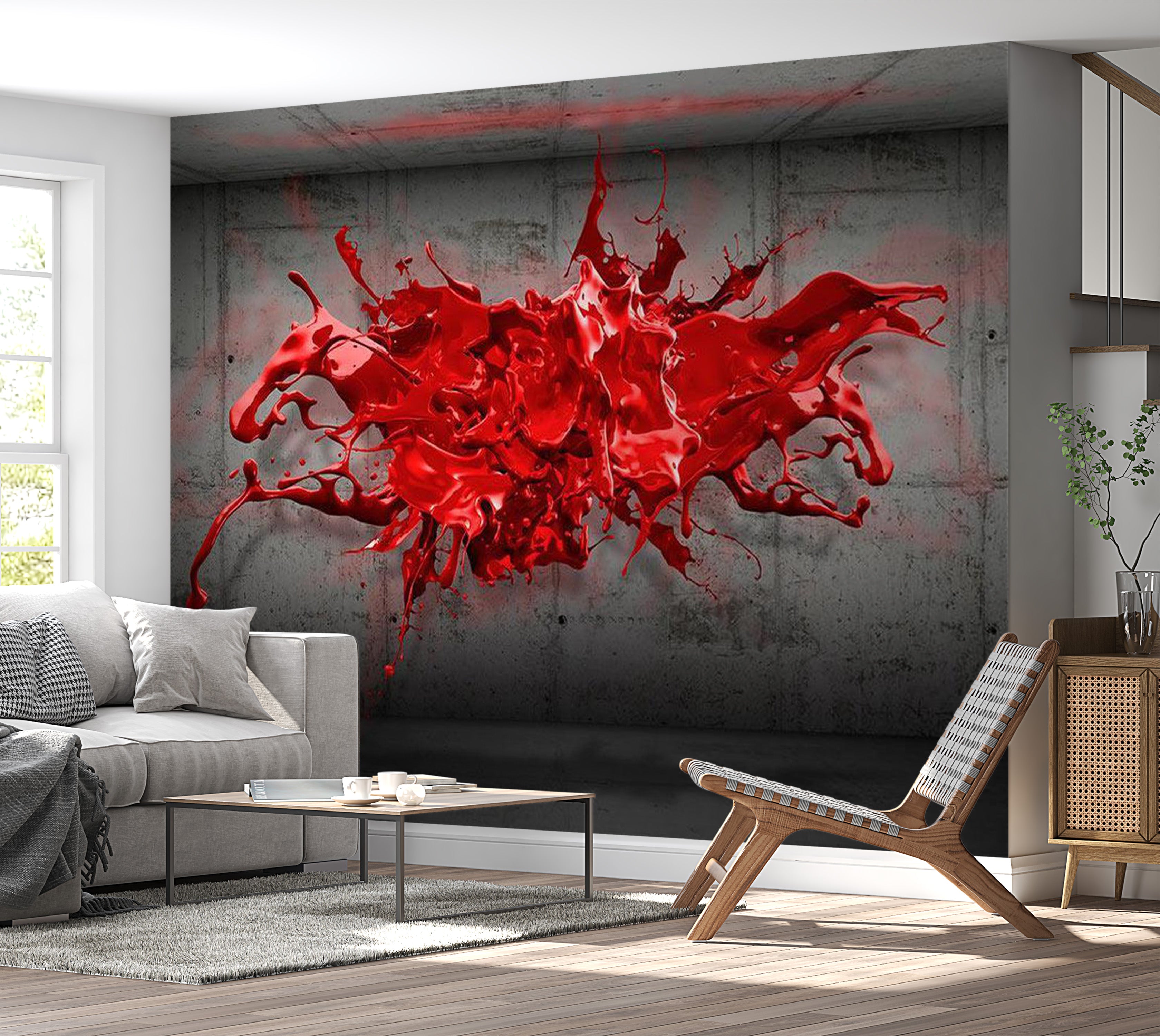 Abstract Wallpaper Wall Mural - Red Ink Blot 39"Wx27"H