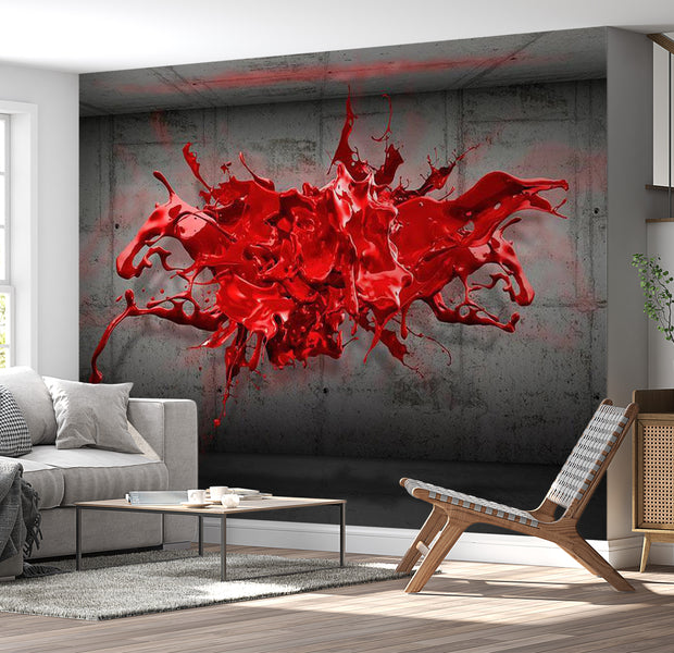 Abstract Wallpaper Wall Mural - Red Ink Blot 39"Wx27"H