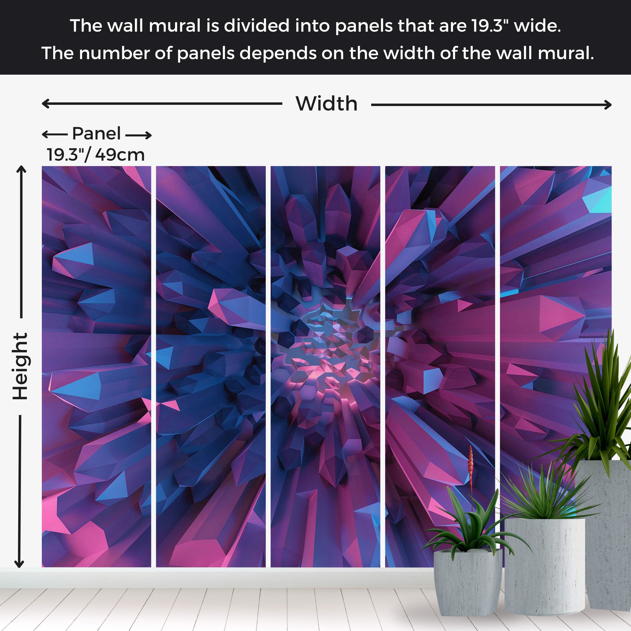 Peel & Stick 3D Illusion Wall Mural - Crystal Geometric Fantasy 38"Wx27"H