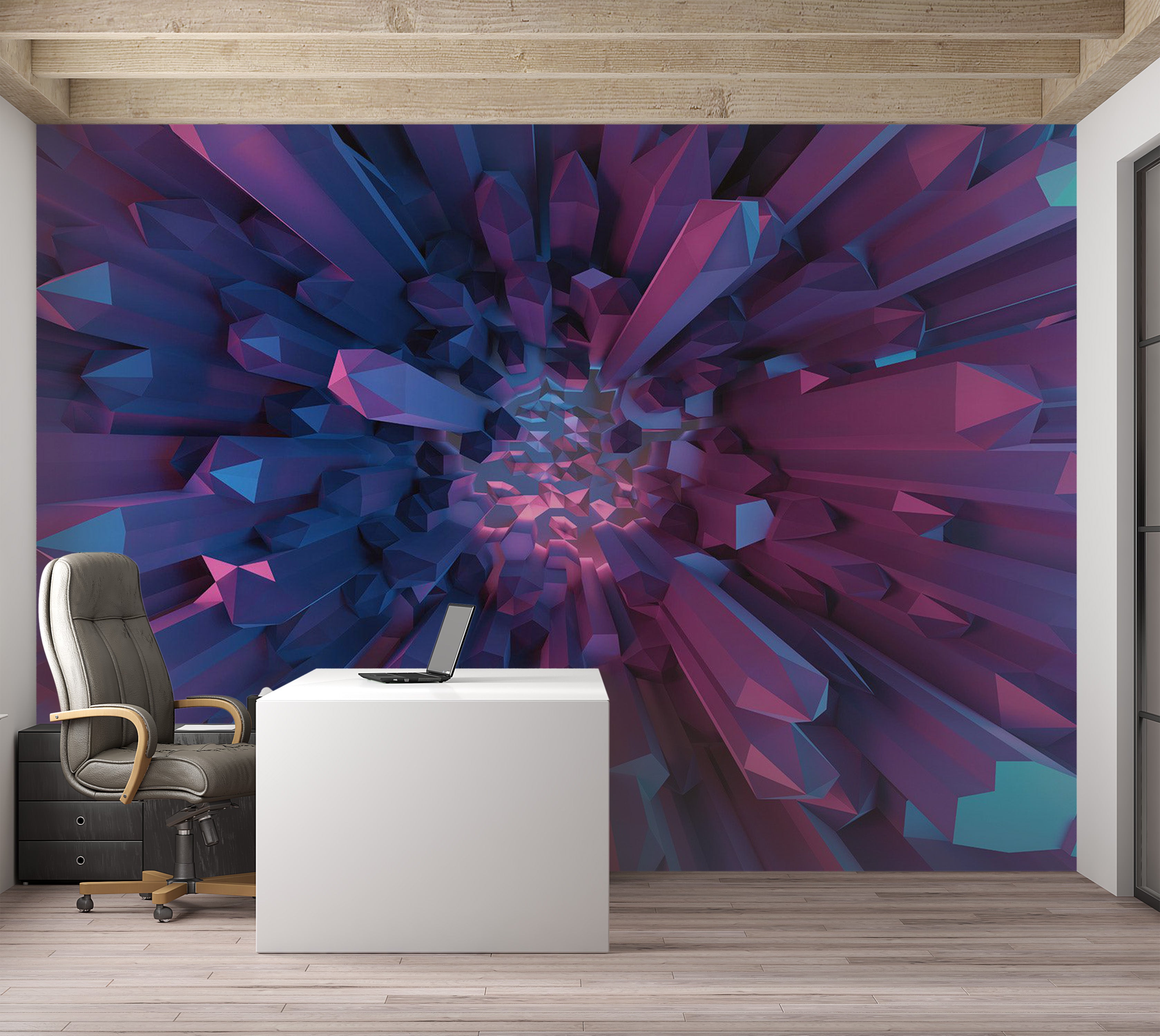 Peel & Stick 3D Illusion Wall Mural - Crystal Geometric Fantasy 38"Wx27"H