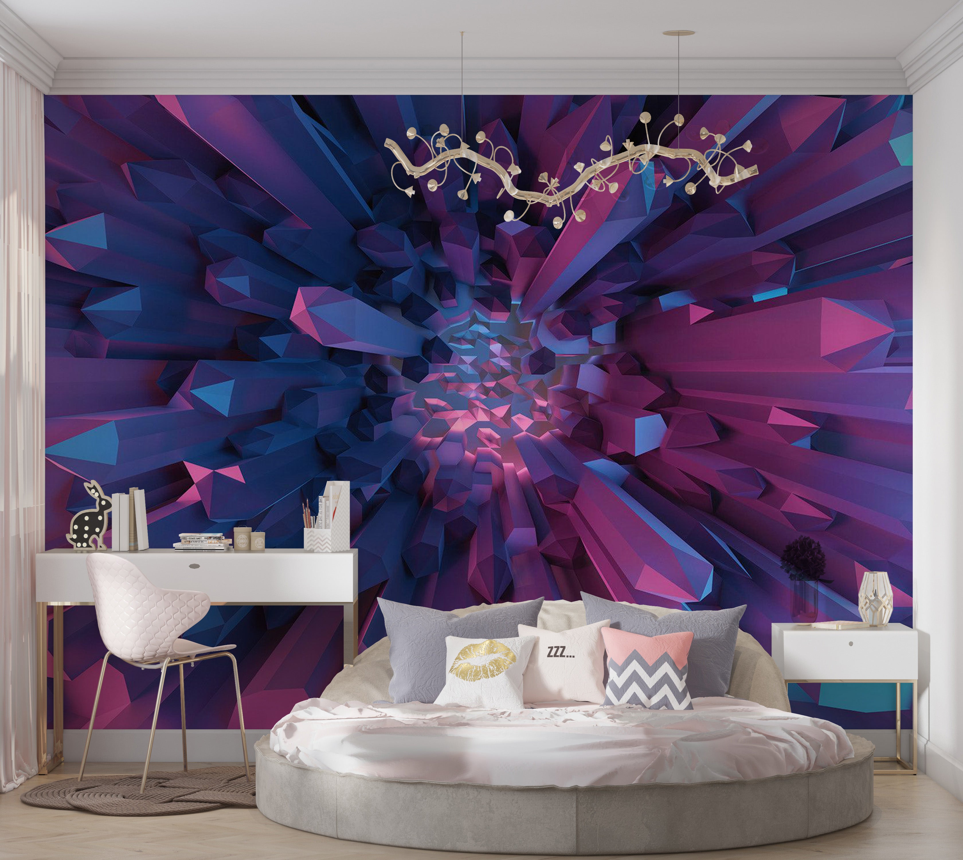 Peel & Stick 3D Illusion Wall Mural - Crystal Geometric Fantasy 38"Wx27"H