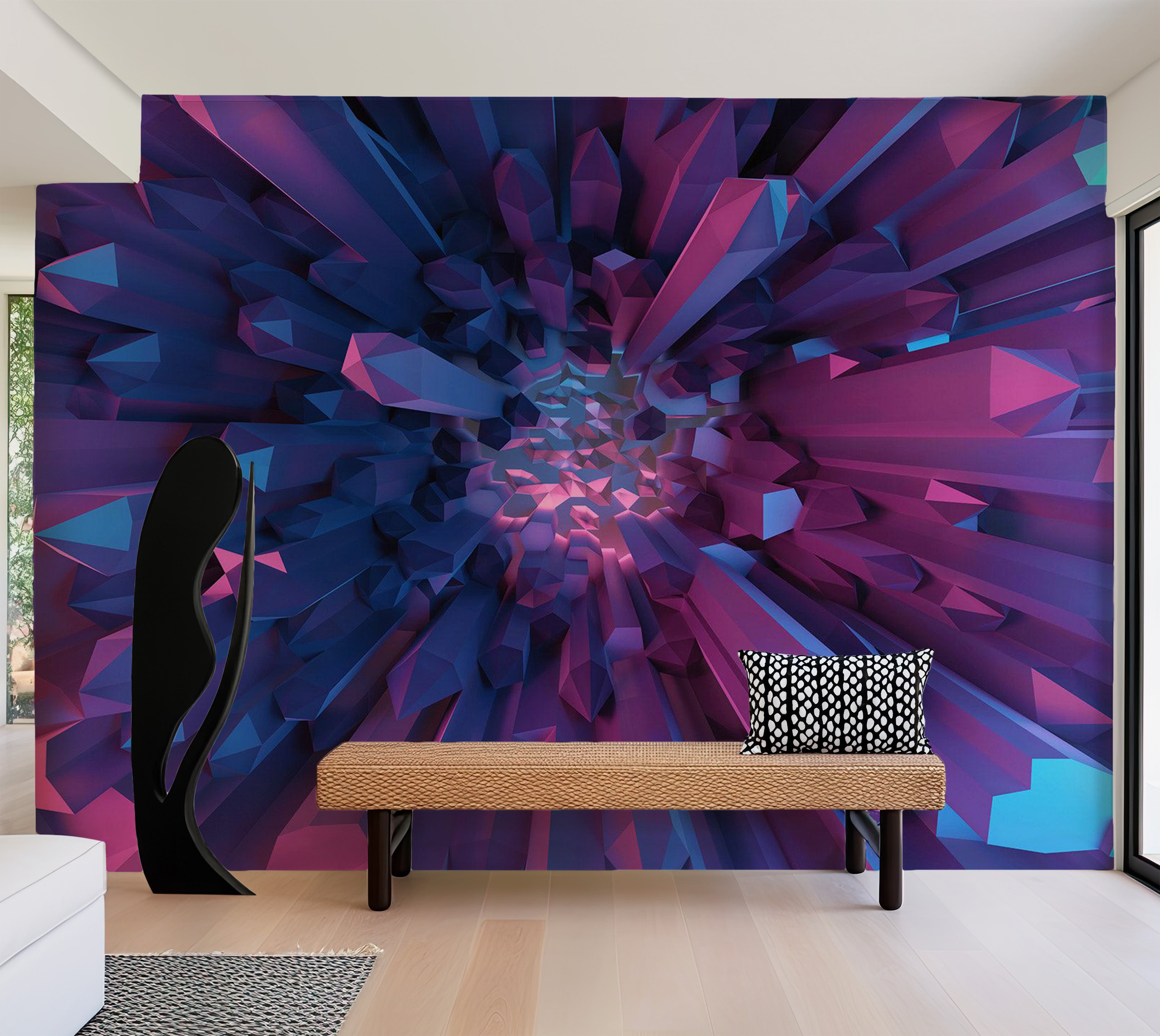 Peel & Stick 3D Illusion Wall Mural - Crystal Geometric Fantasy 38"Wx27"H