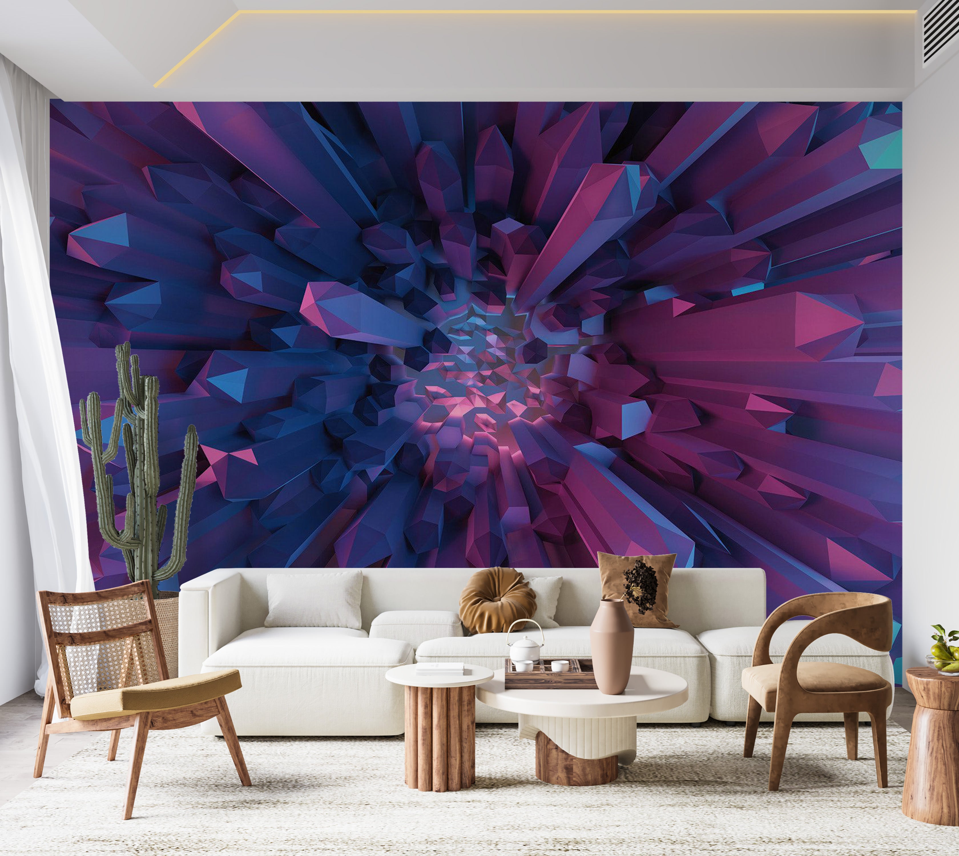 Peel & Stick 3D Illusion Wall Mural - Crystal Geometric Fantasy 38"Wx27"H