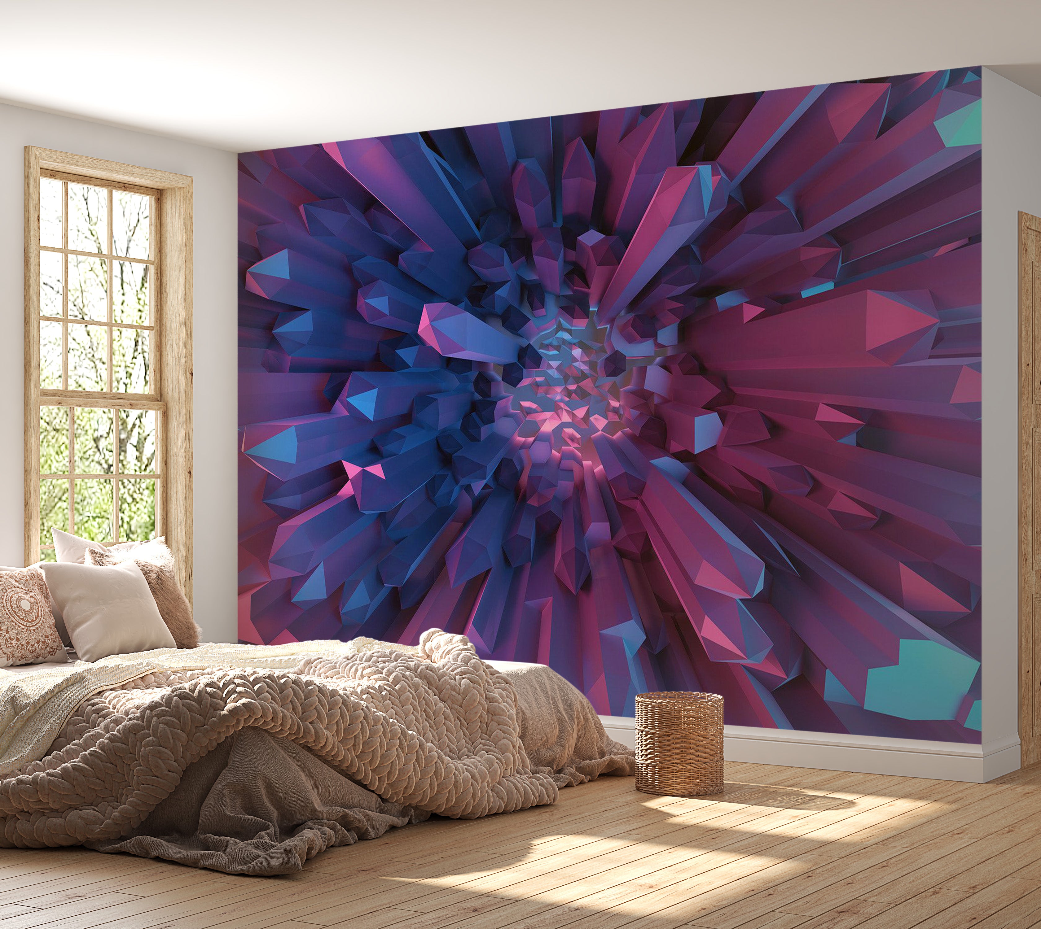 Peel & Stick 3D Illusion Wall Mural - Crystal Geometric Fantasy 38"Wx27"H