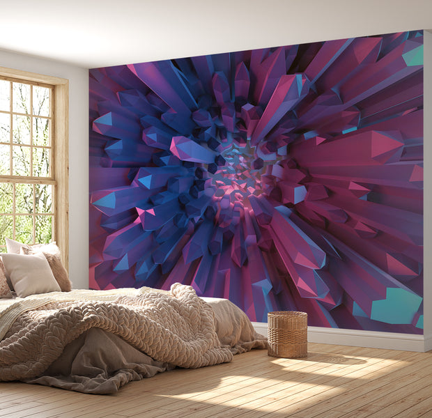 Peel & Stick 3D Illusion Wall Mural - Crystal Geometric Fantasy 38"Wx27"H
