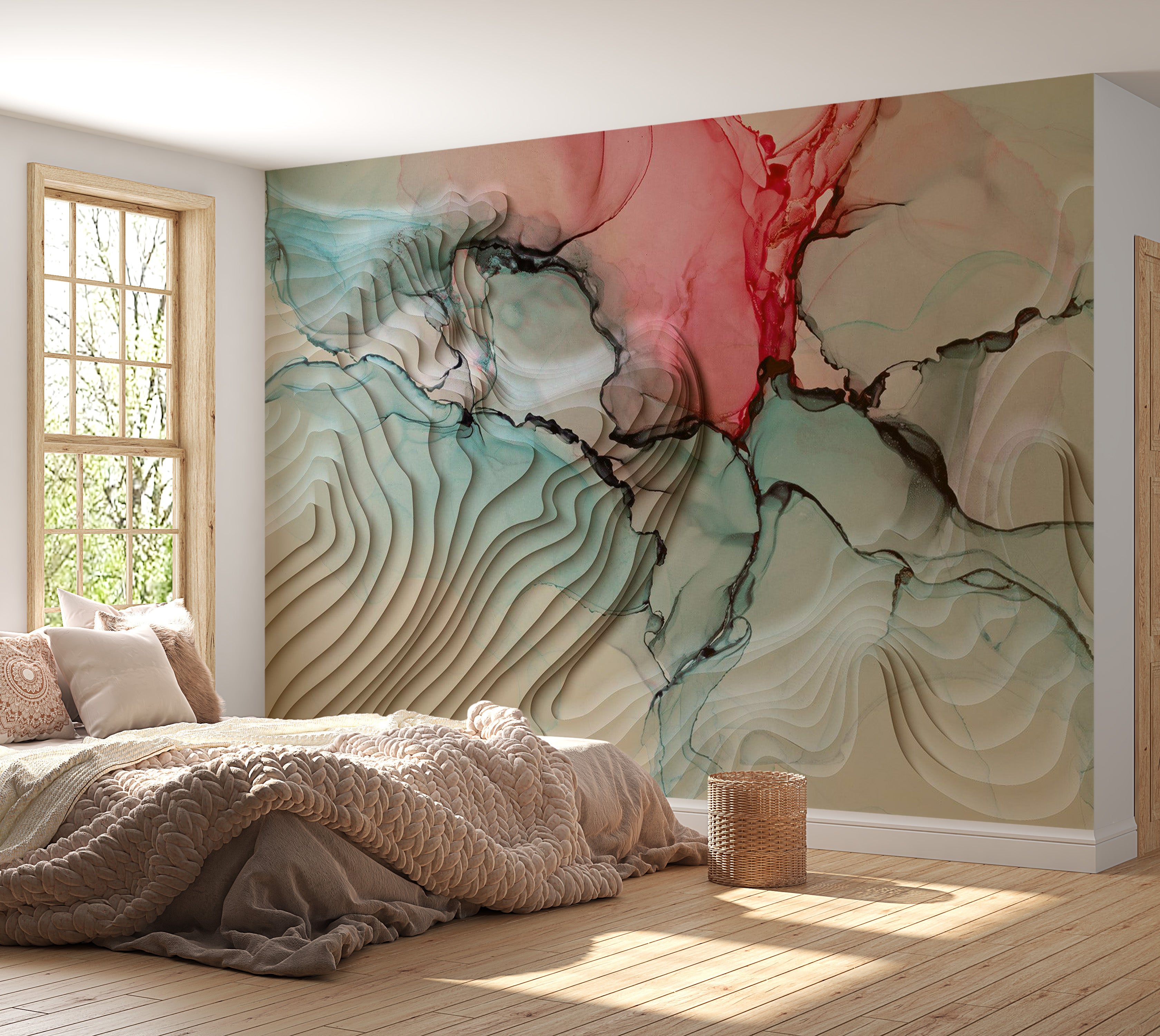 Peel & Stick Abstract Wall Mural - 3D Ink Composition 38"Wx27"H