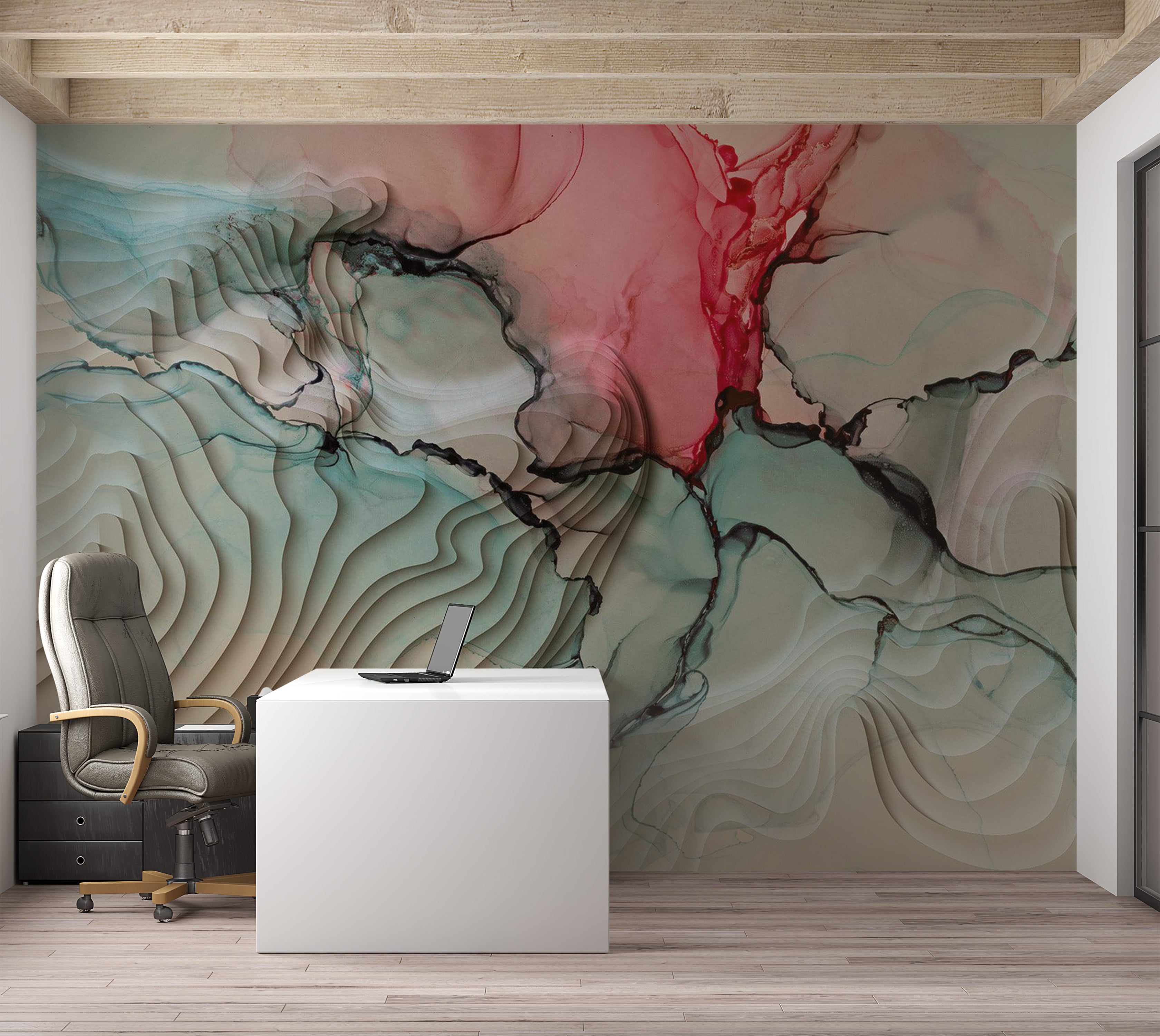 Peel & Stick Abstract Wall Mural - 3D Ink Composition 38"Wx27"H