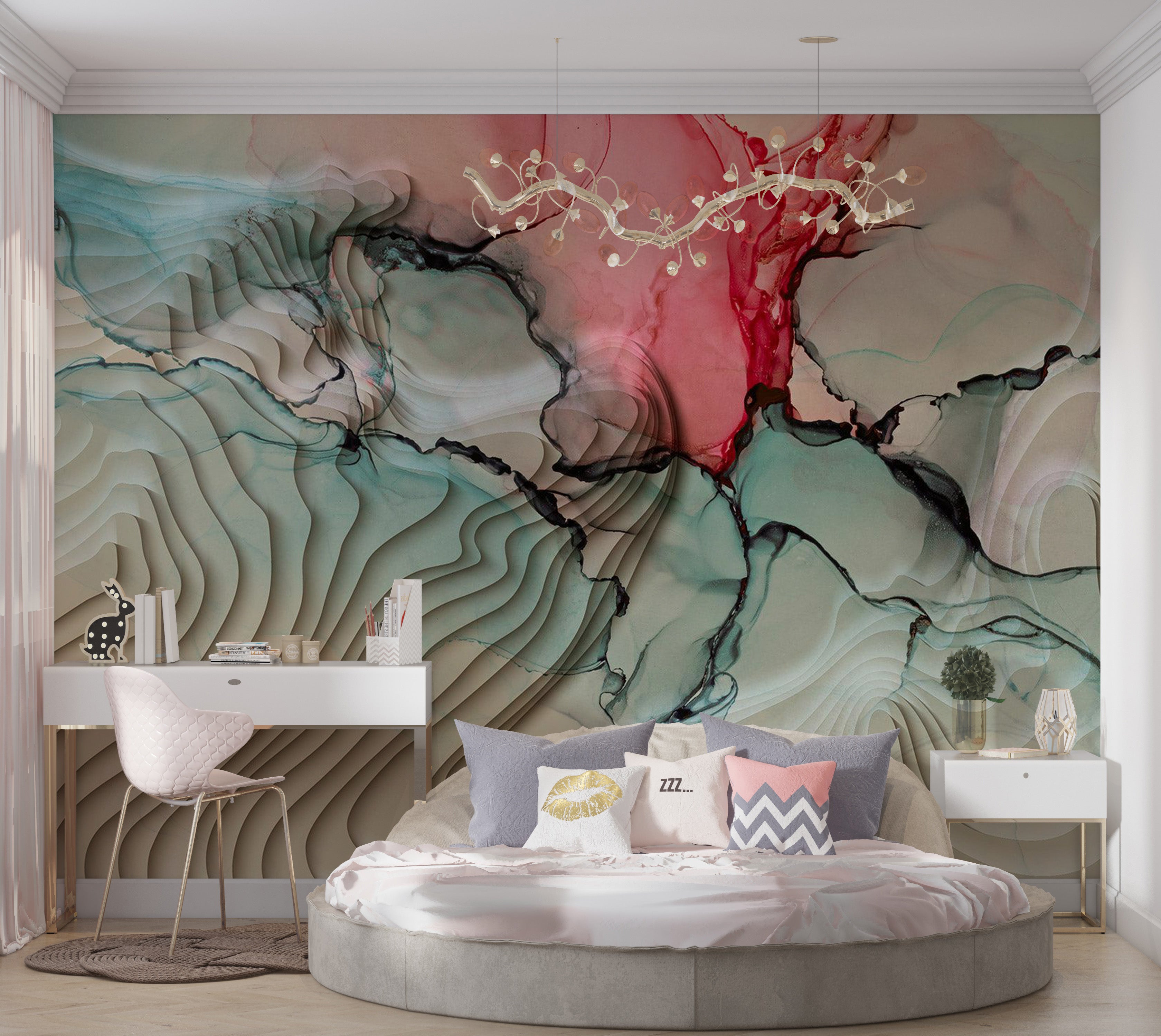 Peel & Stick Abstract Wall Mural - 3D Ink Composition 38"Wx27"H