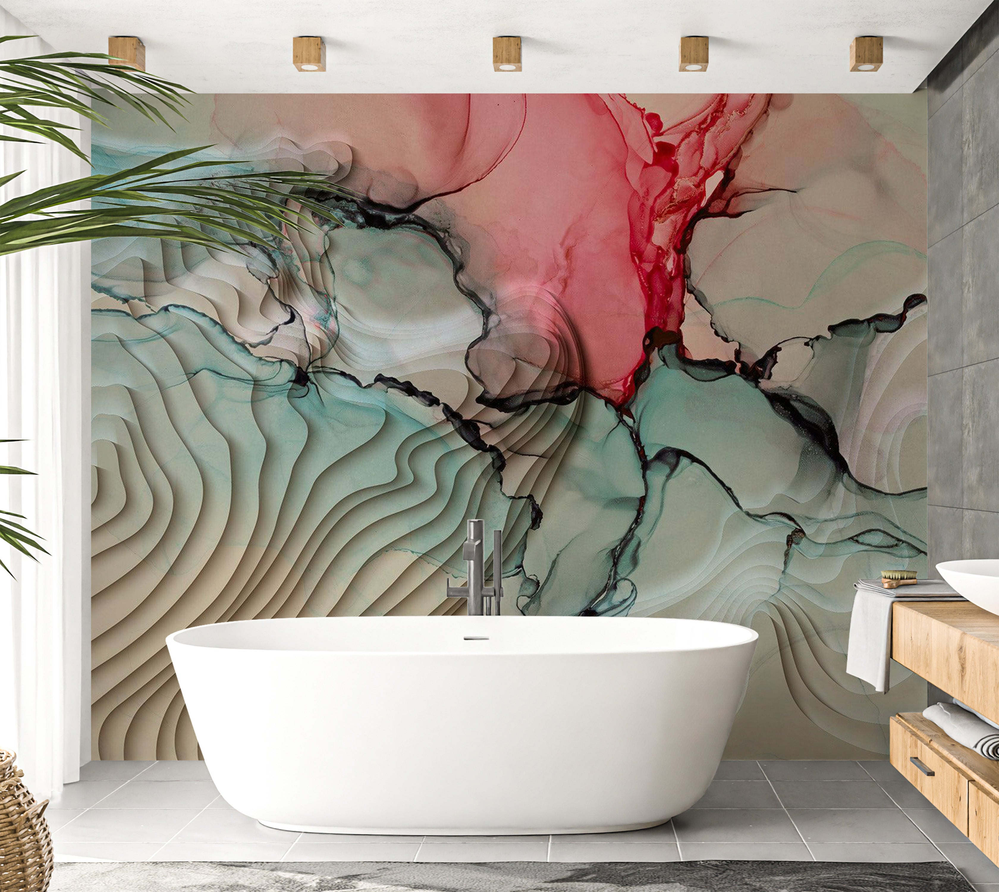 Peel & Stick Abstract Wall Mural - 3D Ink Composition 38"Wx27"H