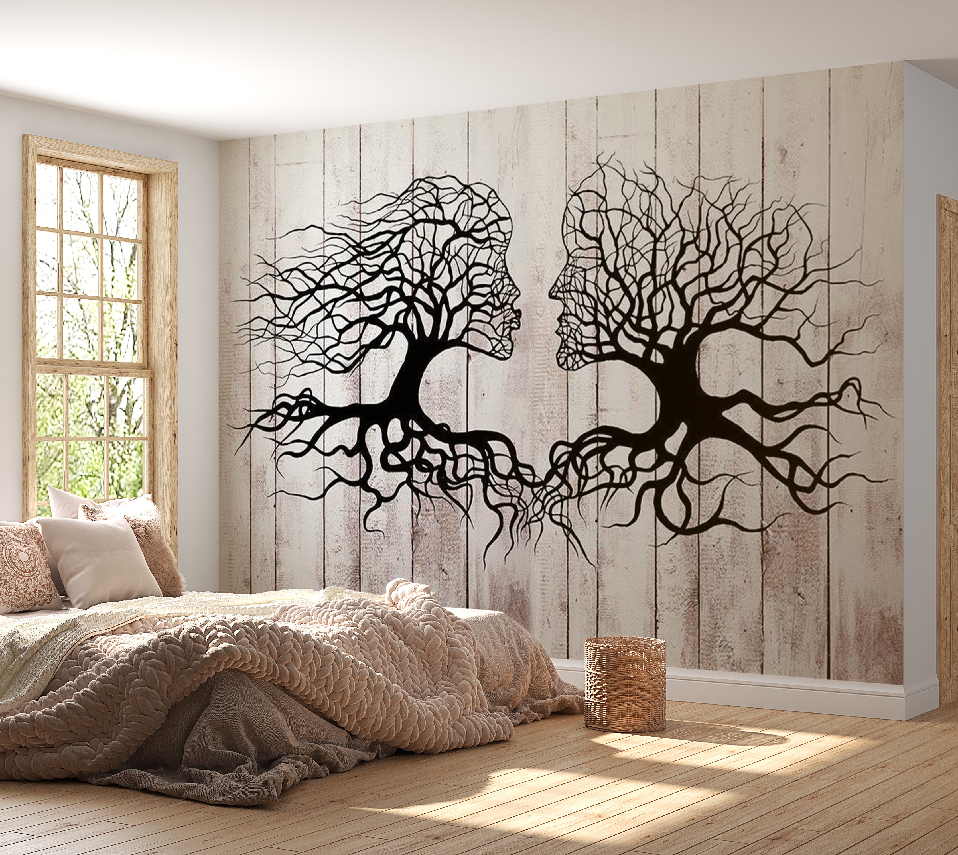 Peel & Stick Abstract Wall Mural - A Kiss Between Trees 38"Wx27"H