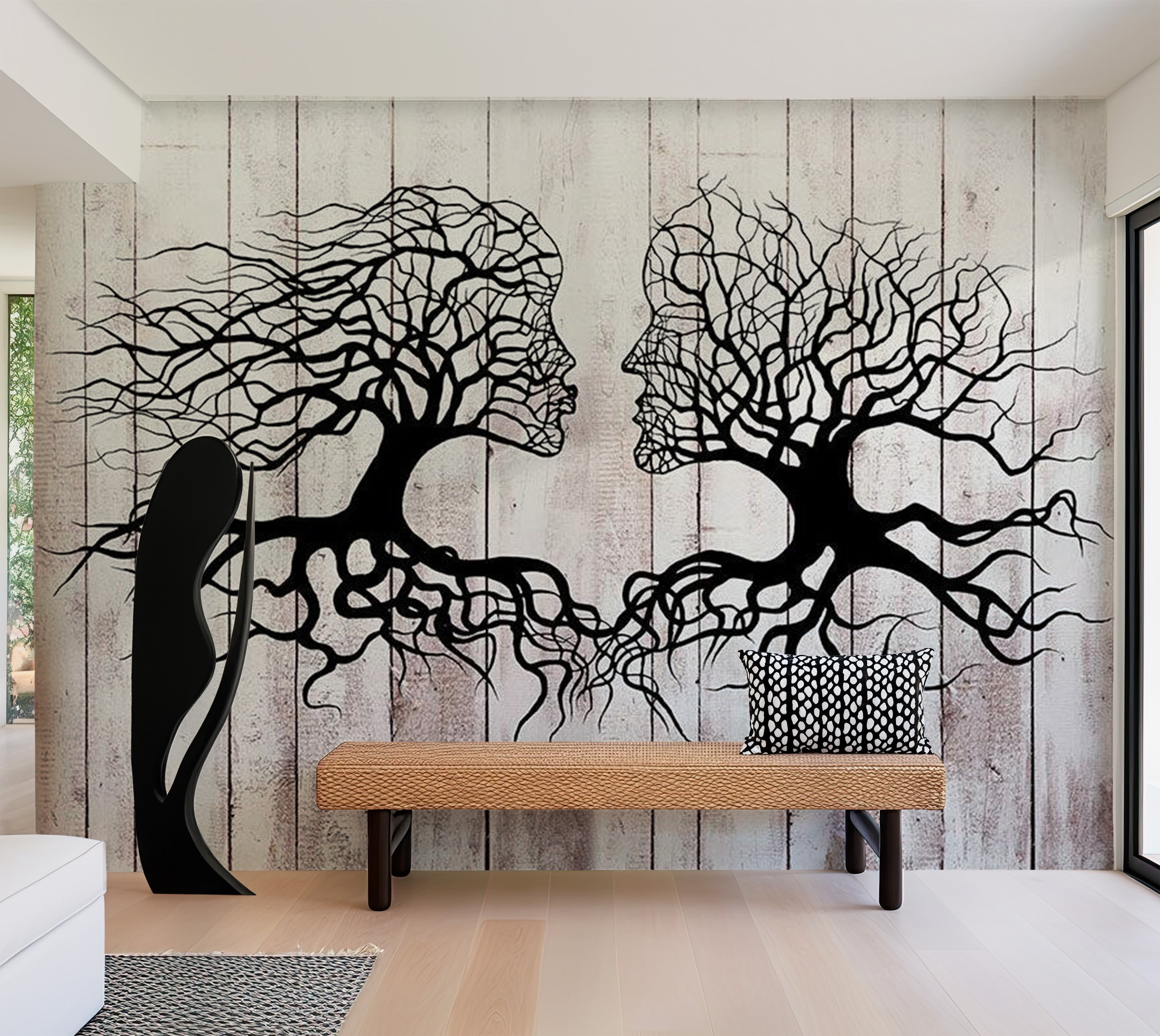 Peel & Stick Abstract Wall Mural - A Kiss Between Trees 38"Wx27"H