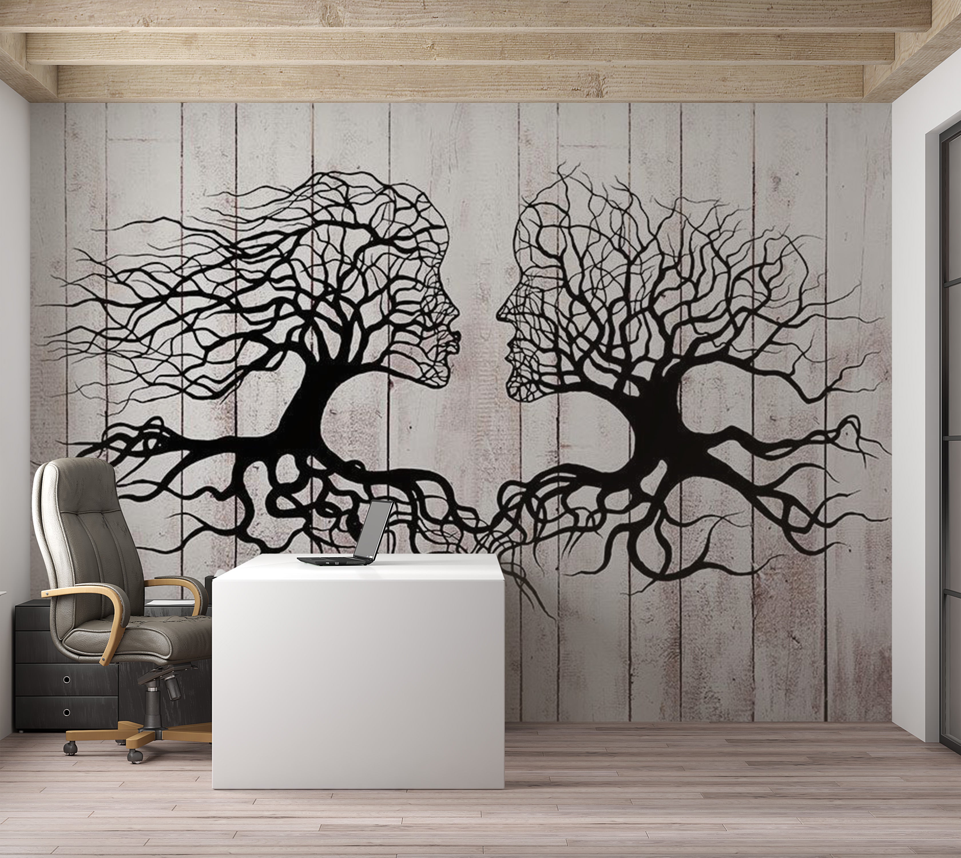 Peel & Stick Abstract Wall Mural - A Kiss Between Trees 38"Wx27"H