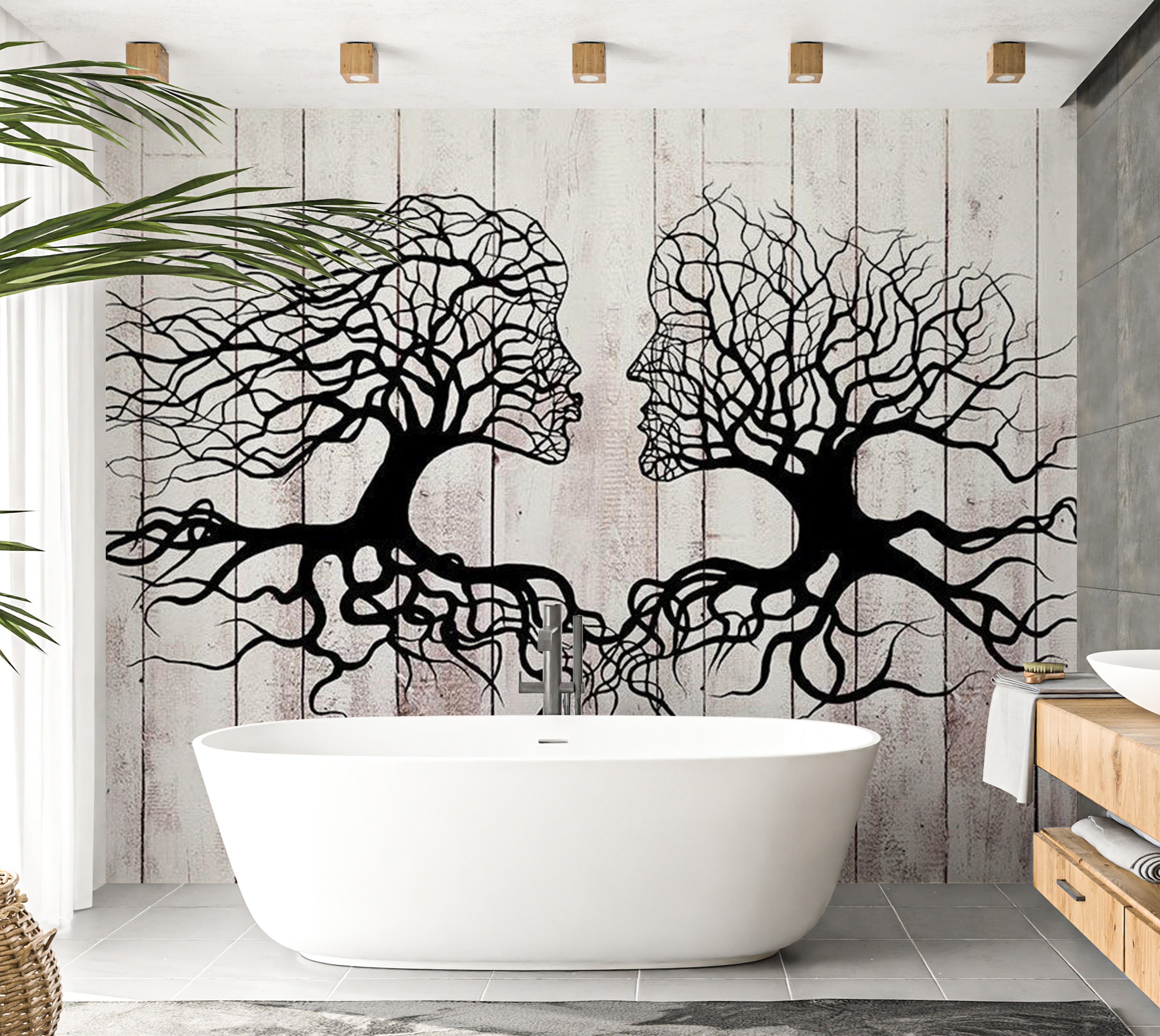 Peel & Stick Abstract Wall Mural - A Kiss Between Trees 38"Wx27"H