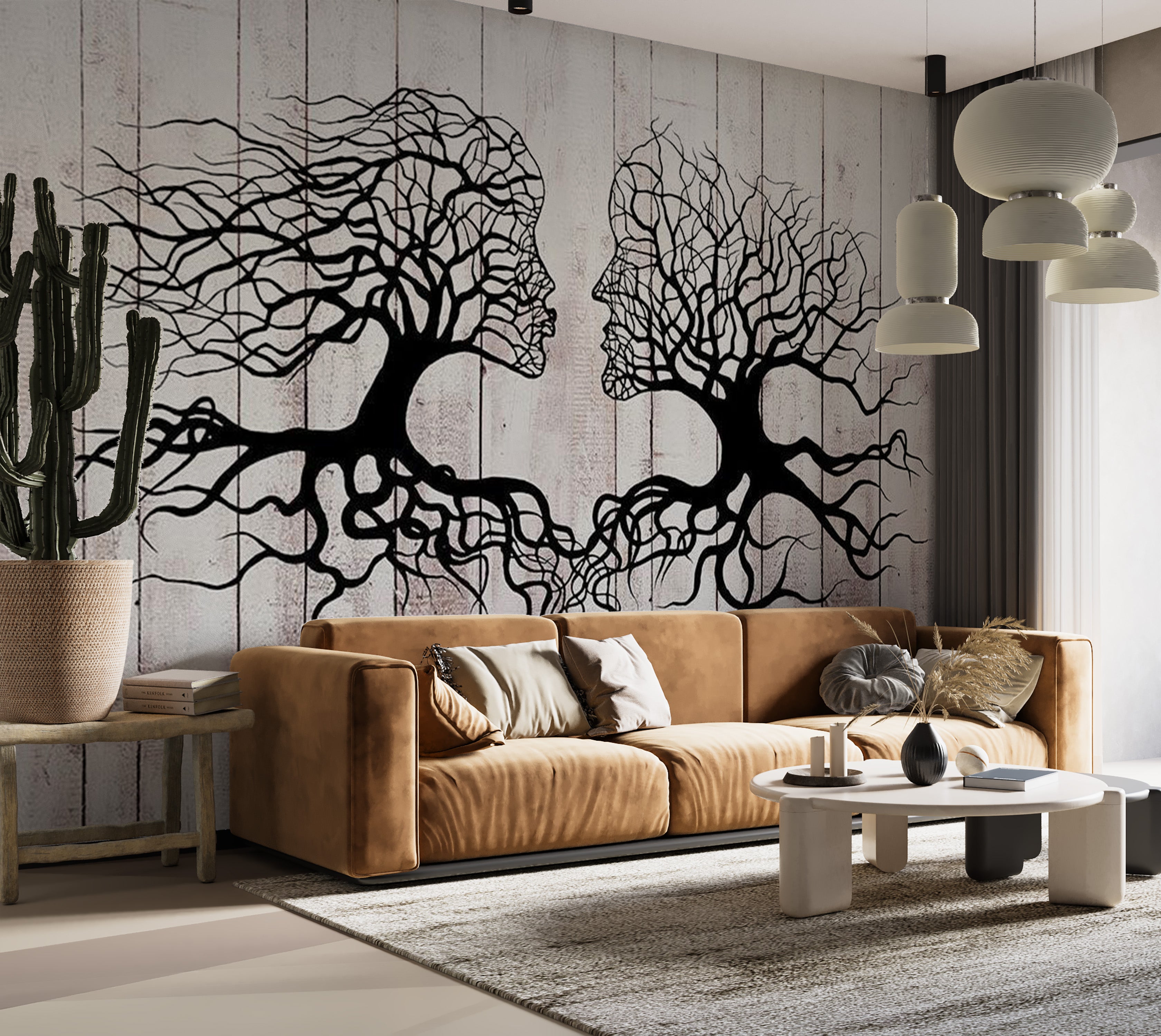 Peel & Stick Abstract Wall Mural - A Kiss Between Trees 38"Wx27"H