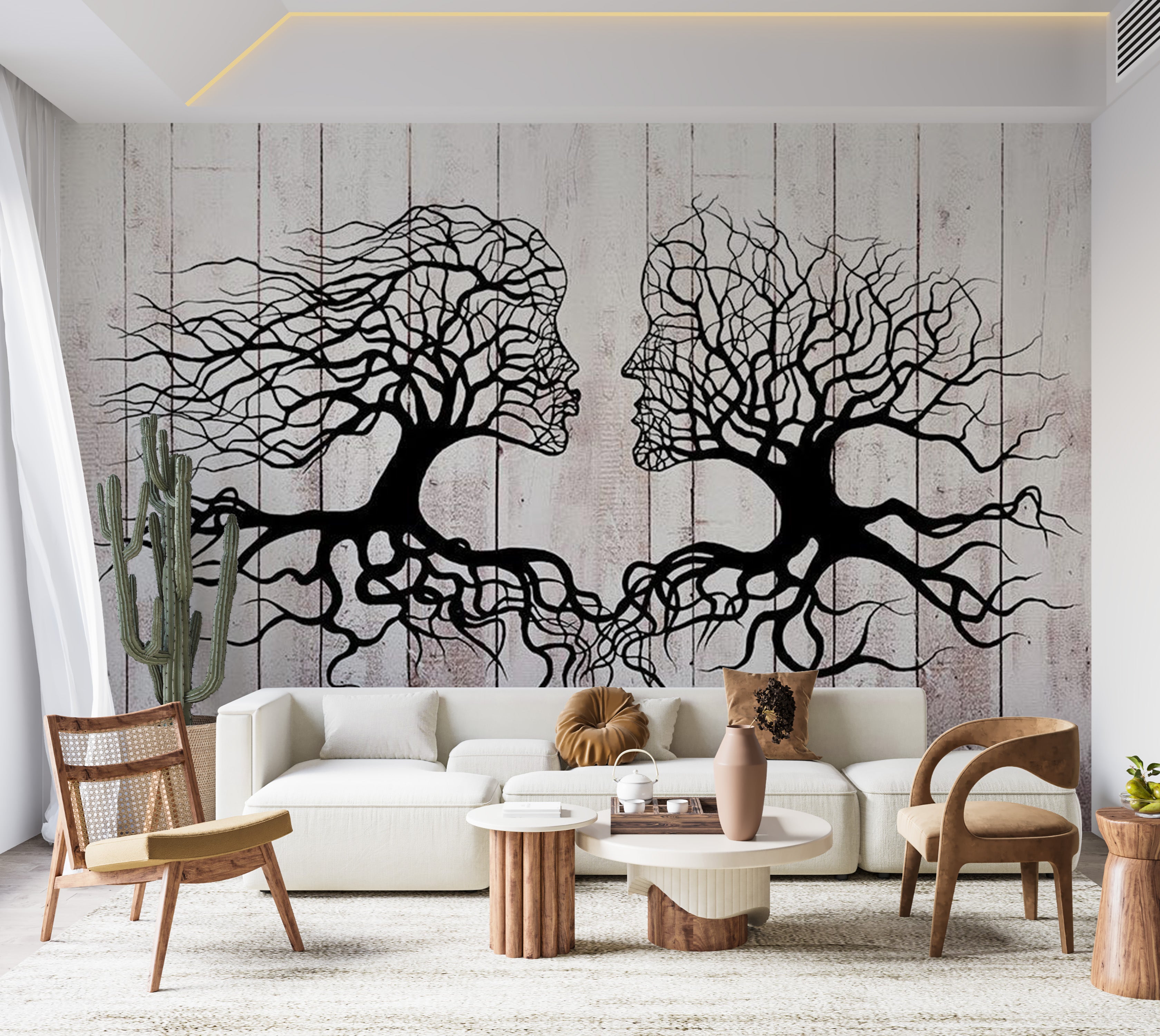 Peel & Stick Abstract Wall Mural - A Kiss Between Trees 38"Wx27"H