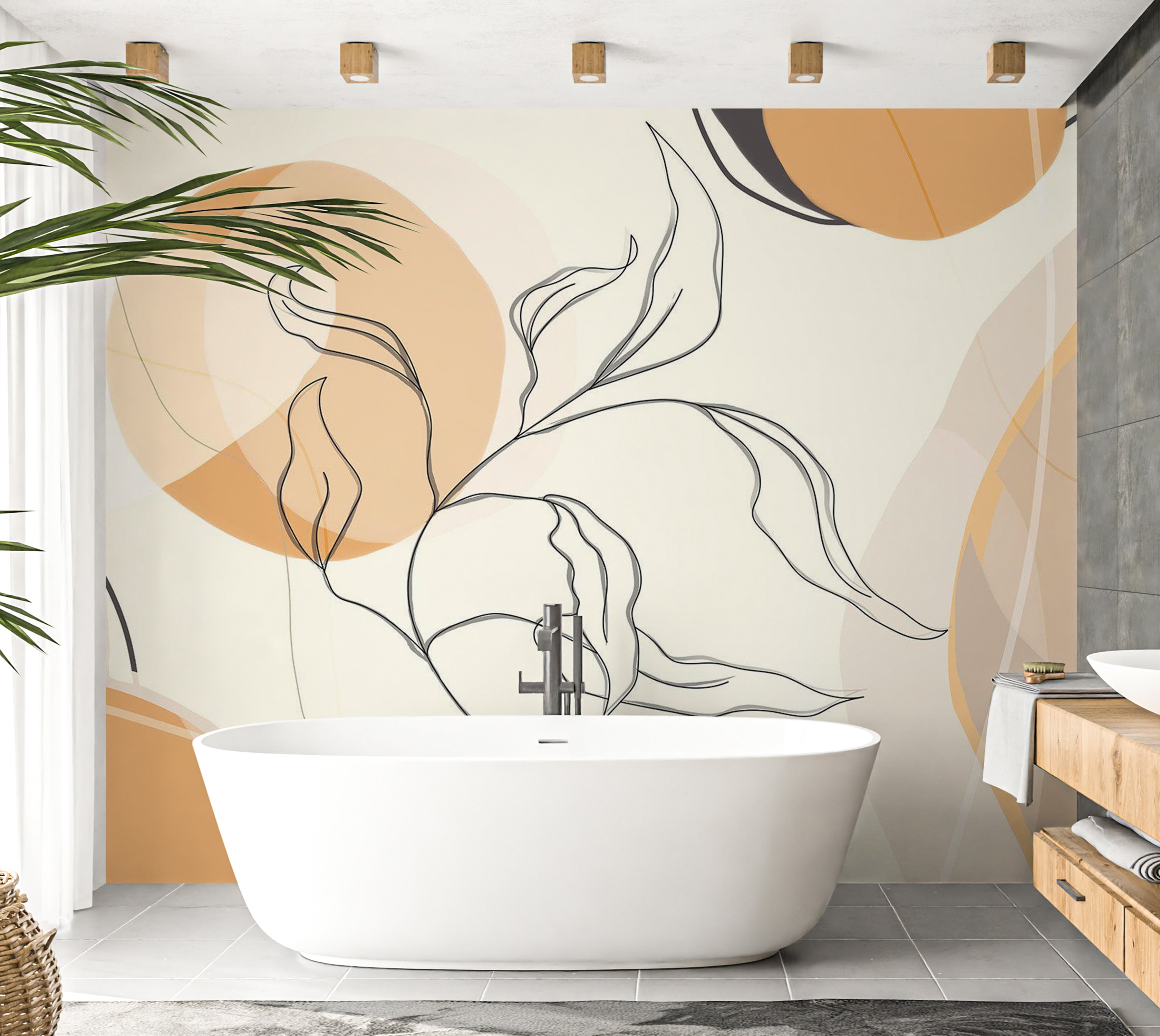 Peel & Stick Abstract Wall Mural - Abstract Line Landscape 57"Wx41"H