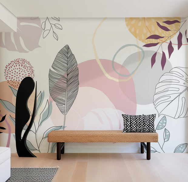 Peel & Stick Abstract Wall Mural - Aesthetic Modern Line Art 38"Wx27"H