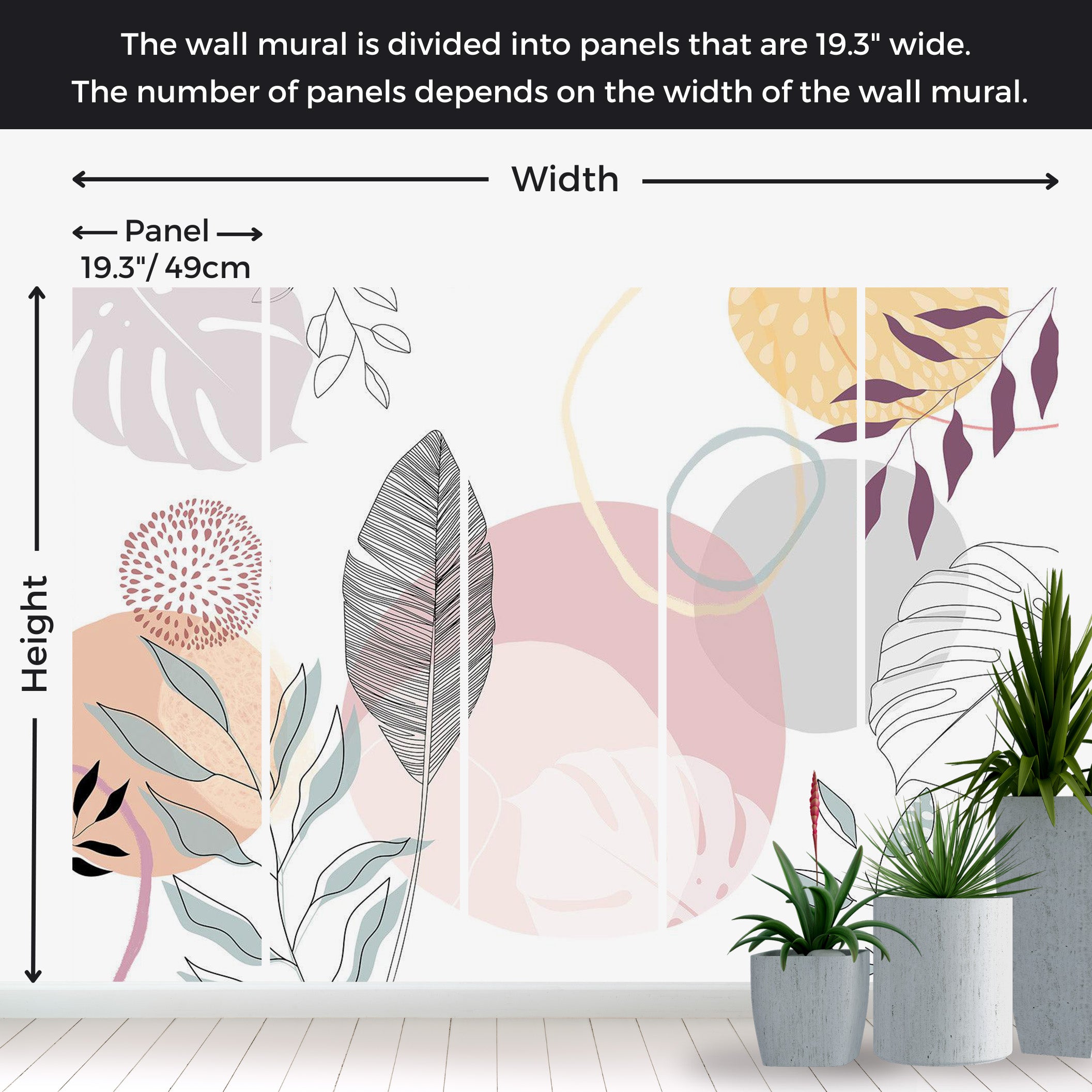 Peel & Stick Abstract Wall Mural - Aesthetic Modern Line Art 38"Wx27"H