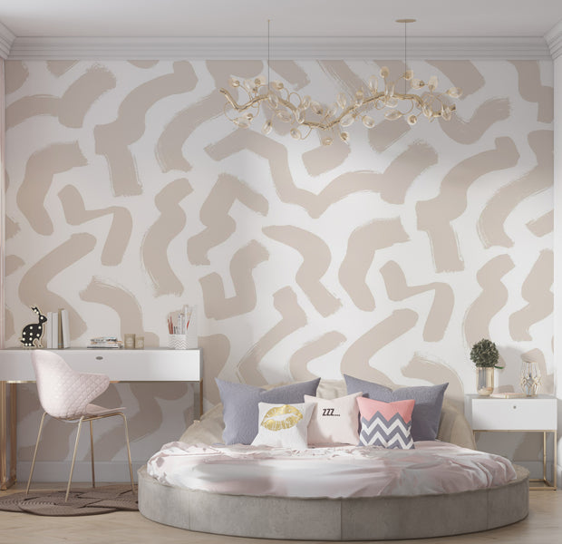 Peel & Stick Abstract Wall Mural - Beige Organic Shapes 38"Wx27"H