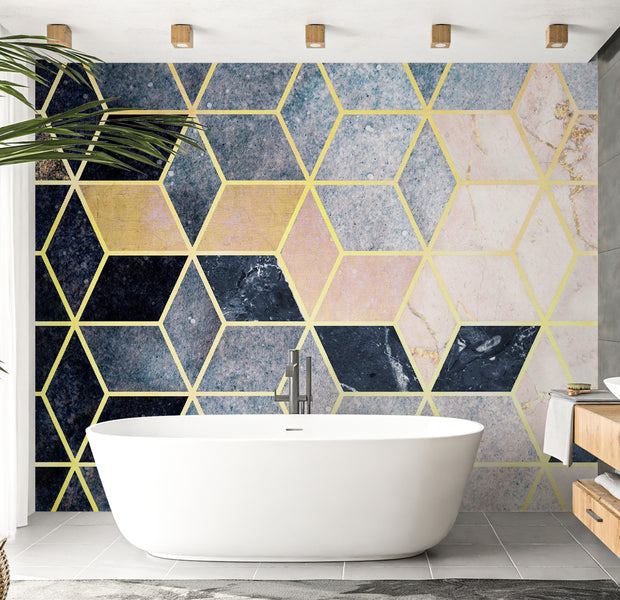 Peel & Stick Abstract Wall Mural - Blue Geometric Pattern 38"Wx27"H