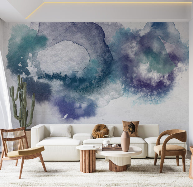 Peel & Stick Abstract Wall Mural - Blue Watercolor Drops 38"Wx27"H