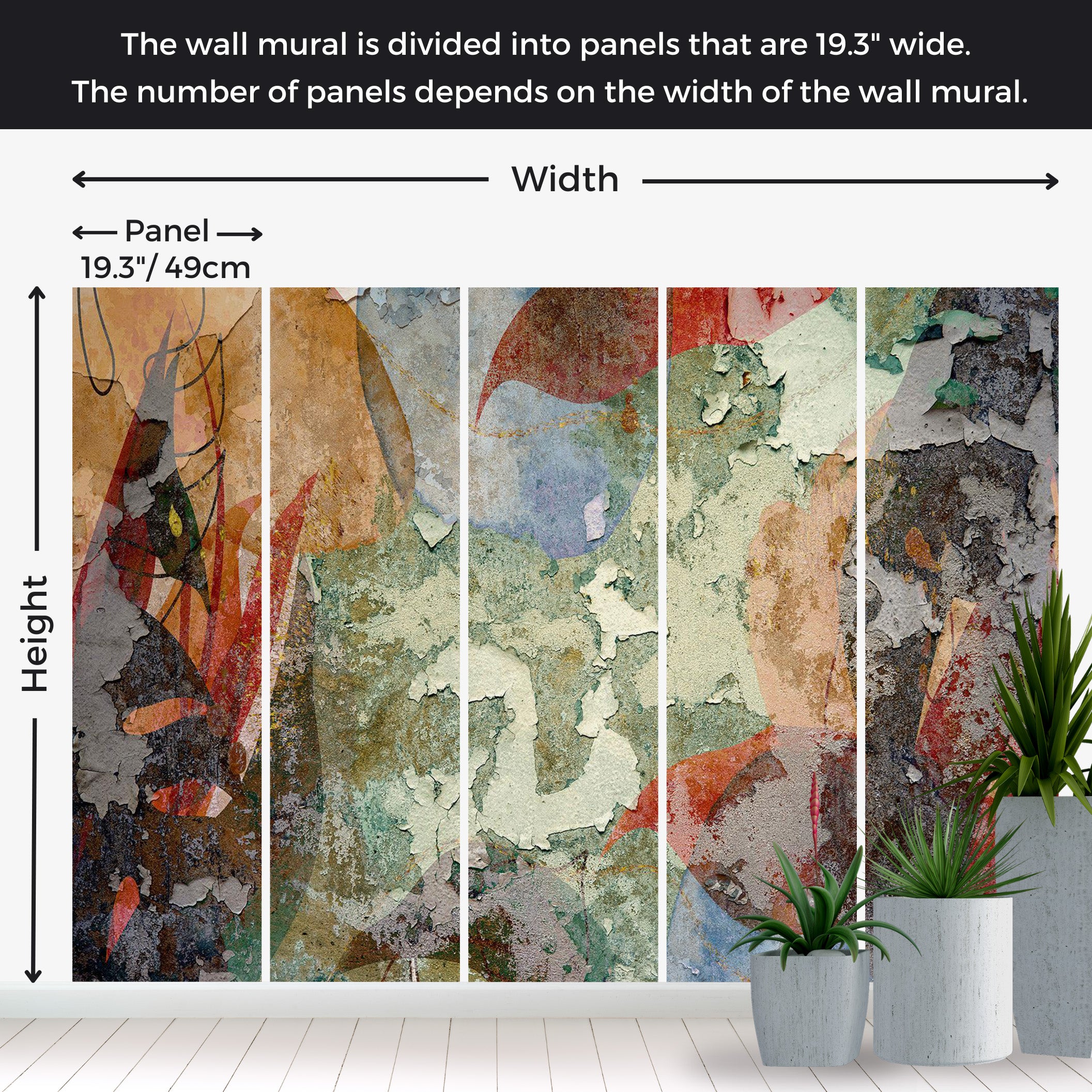 Peel & Stick Abstract Wall Mural - Colorful Old Plaster Wall 38"Wx27"H