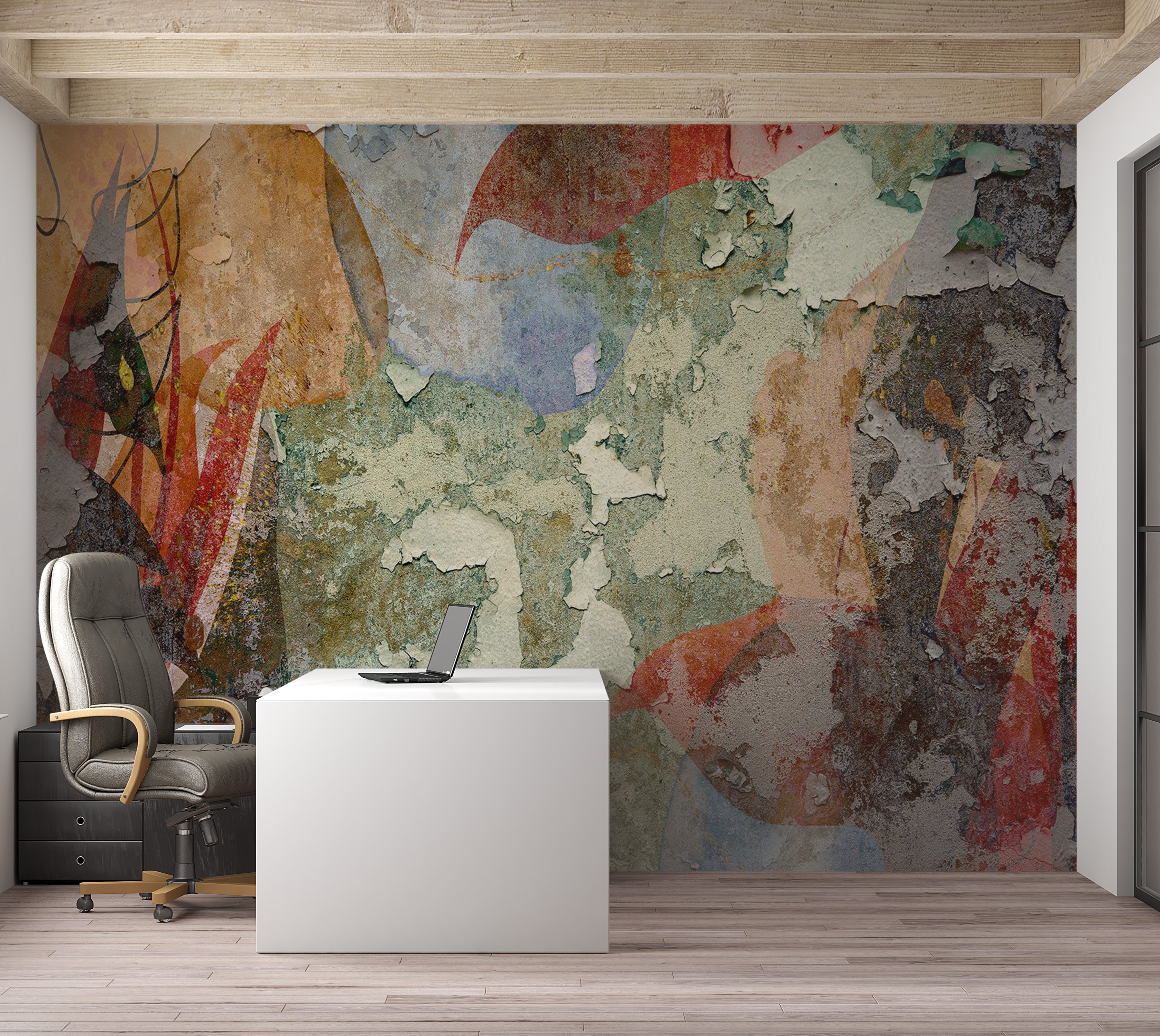 Peel & Stick Abstract Wall Mural - Colorful Old Plaster Wall 38"Wx27"H