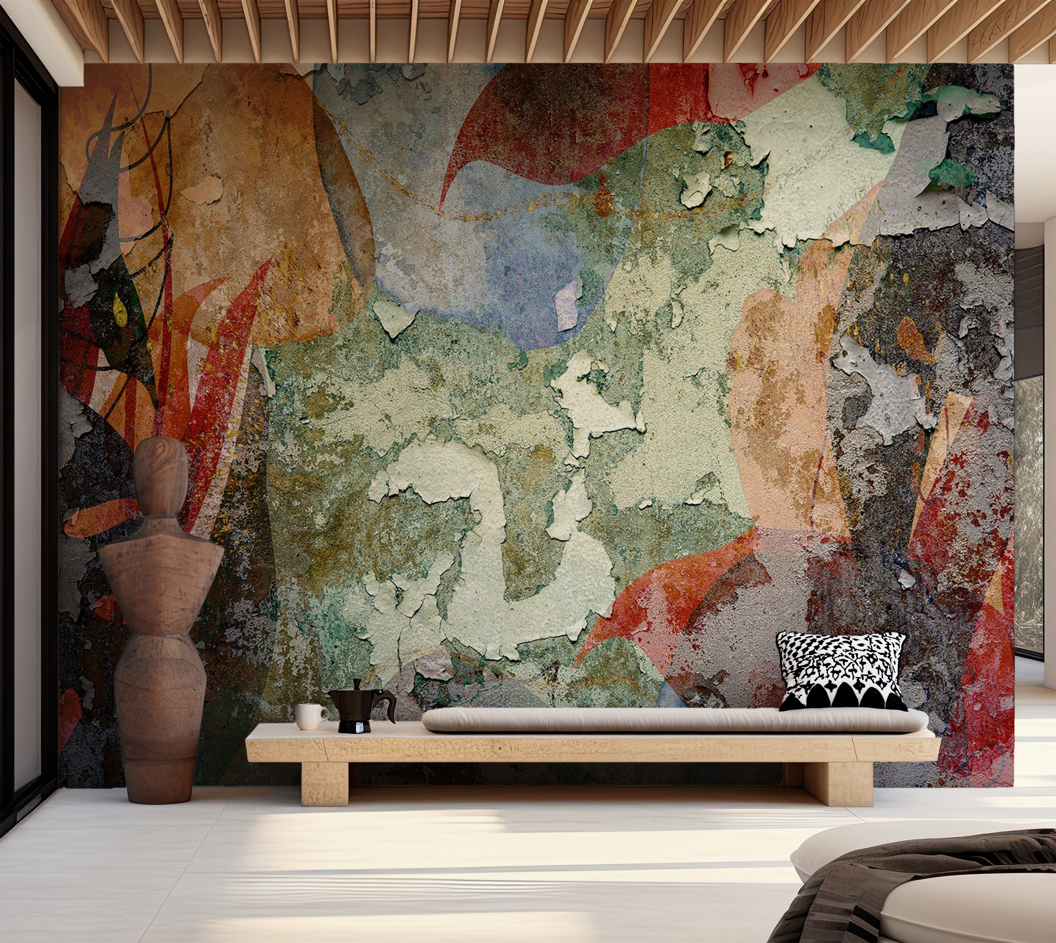 Peel & Stick Abstract Wall Mural - Colorful Old Plaster Wall 38"Wx27"H