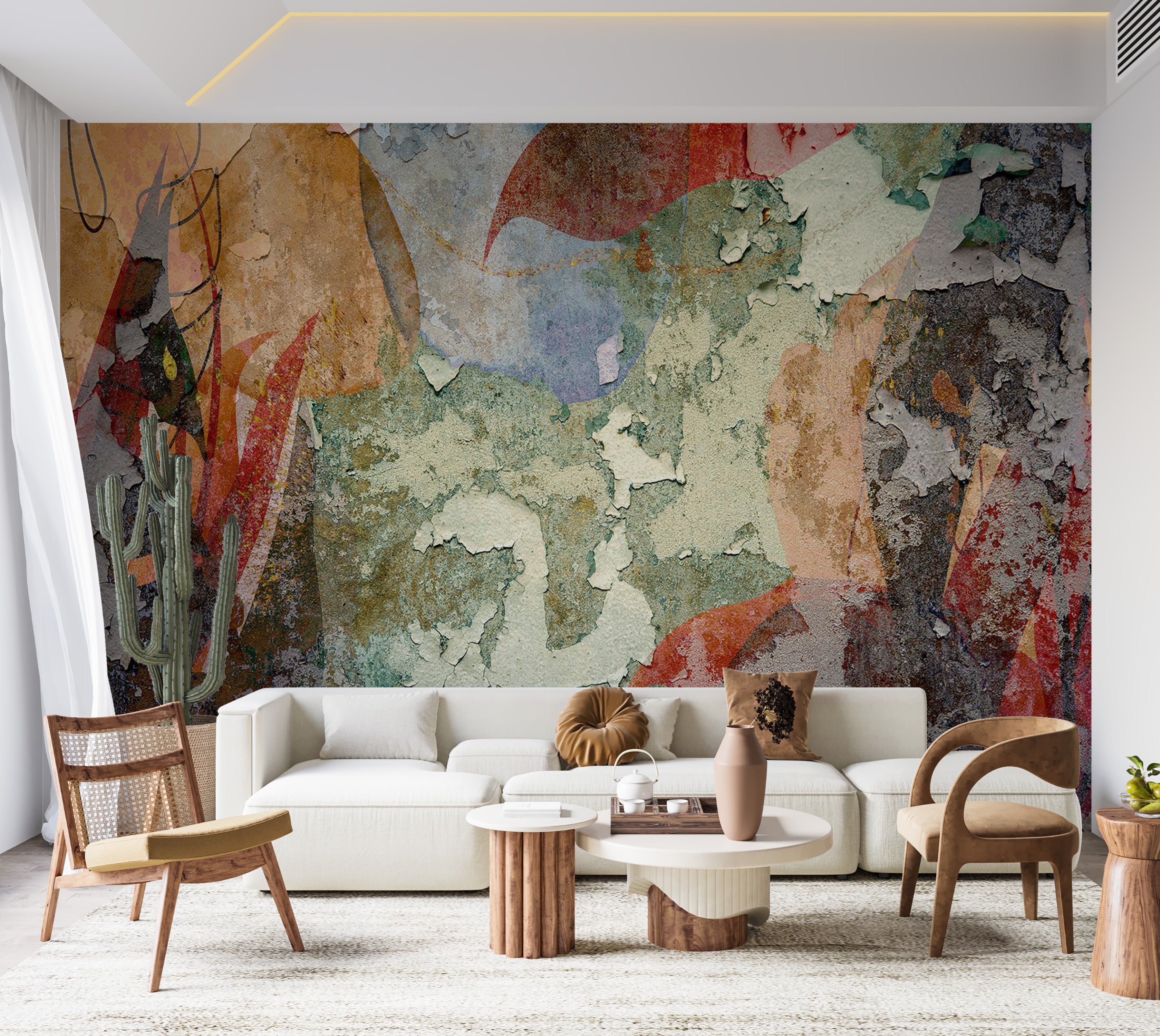 Peel & Stick Abstract Wall Mural - Colorful Old Plaster Wall 38"Wx27"H