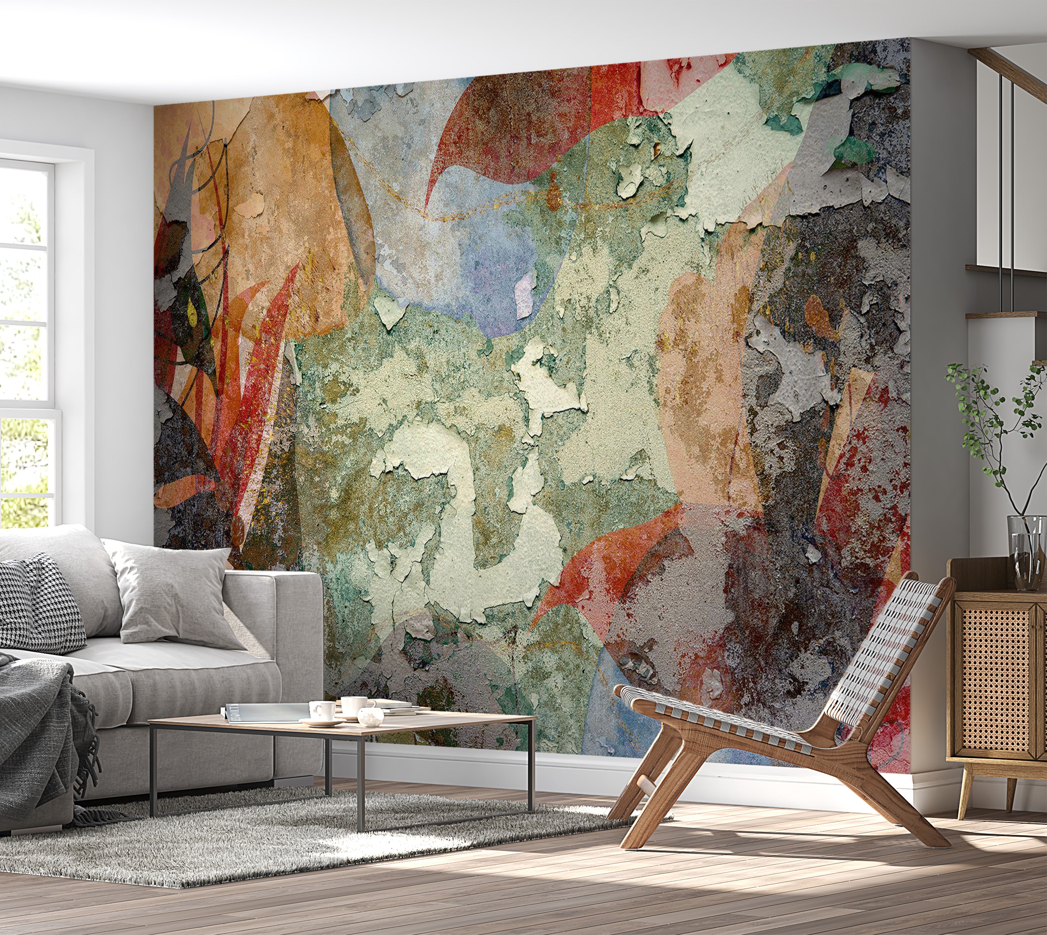 Peel & Stick Abstract Wall Mural - Colorful Old Plaster Wall 38"Wx27"H
