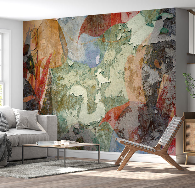 Peel & Stick Abstract Wall Mural - Colorful Old Plaster Wall 38"Wx27"H