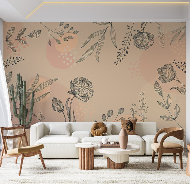 Peel & Stick Abstract Wall Mural - Geometric Lines of Nature 38"Wx27"H