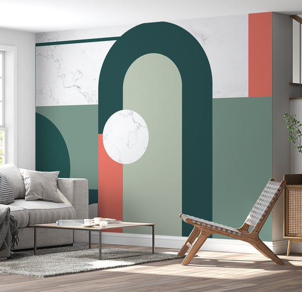 Peel & Stick Abstract Wall Mural - Geometric Marble Motif 38"Wx27"H