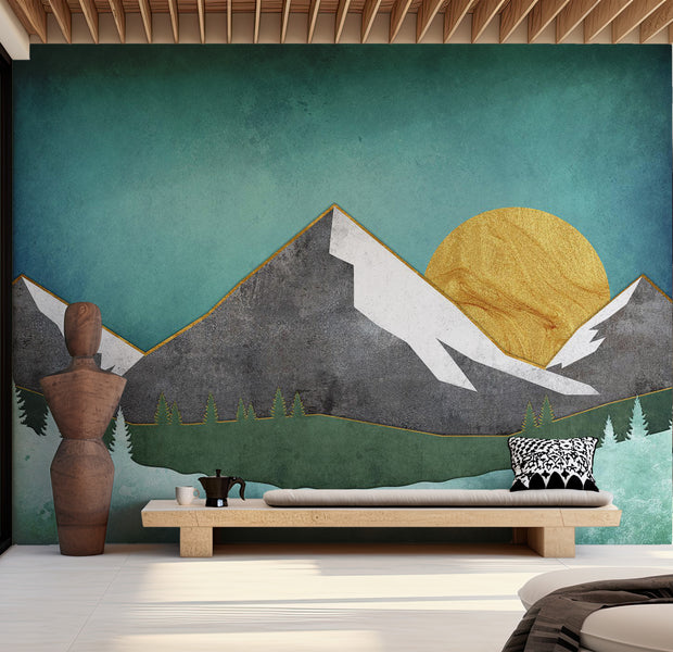 Peel & Stick Abstract Wall Mural - Geometric Mountain Landscape 38"Wx27"H