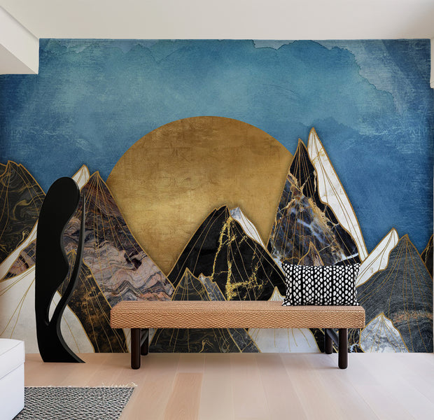 Peel & Stick Abstract Wall Mural - Geometric Mountain Sunset 38"Wx27"H