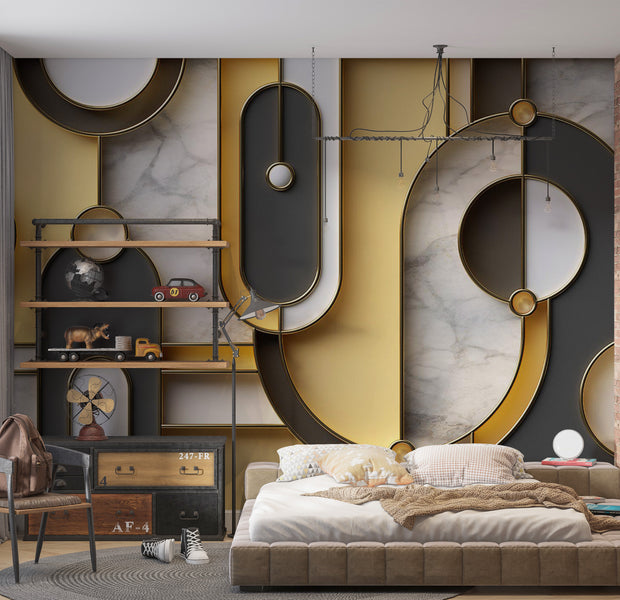 Peel & Stick Abstract Wall Mural - Gold Marble Geometric Pattern 38"Wx27"H